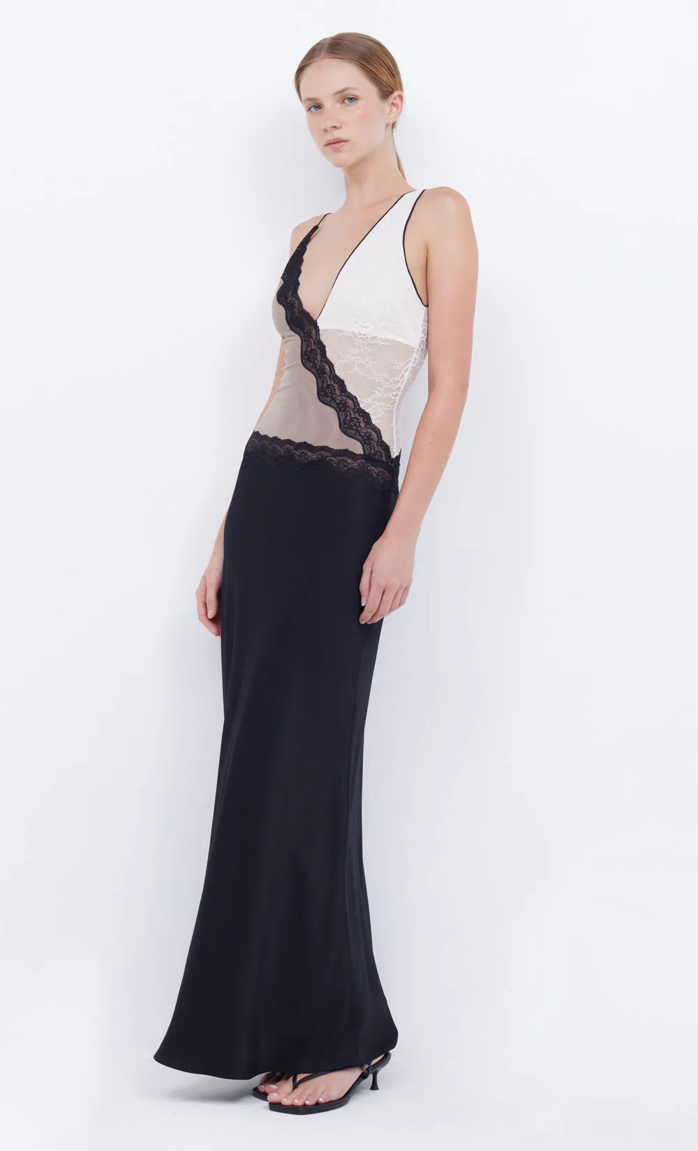 ABRIELLE LACE MAXI DRESS - BLACK/TAUPEE/IVORY