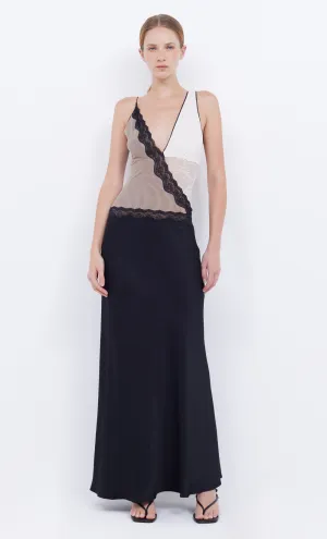 ABRIELLE LACE MAXI DRESS - BLACK/TAUPEE/IVORY