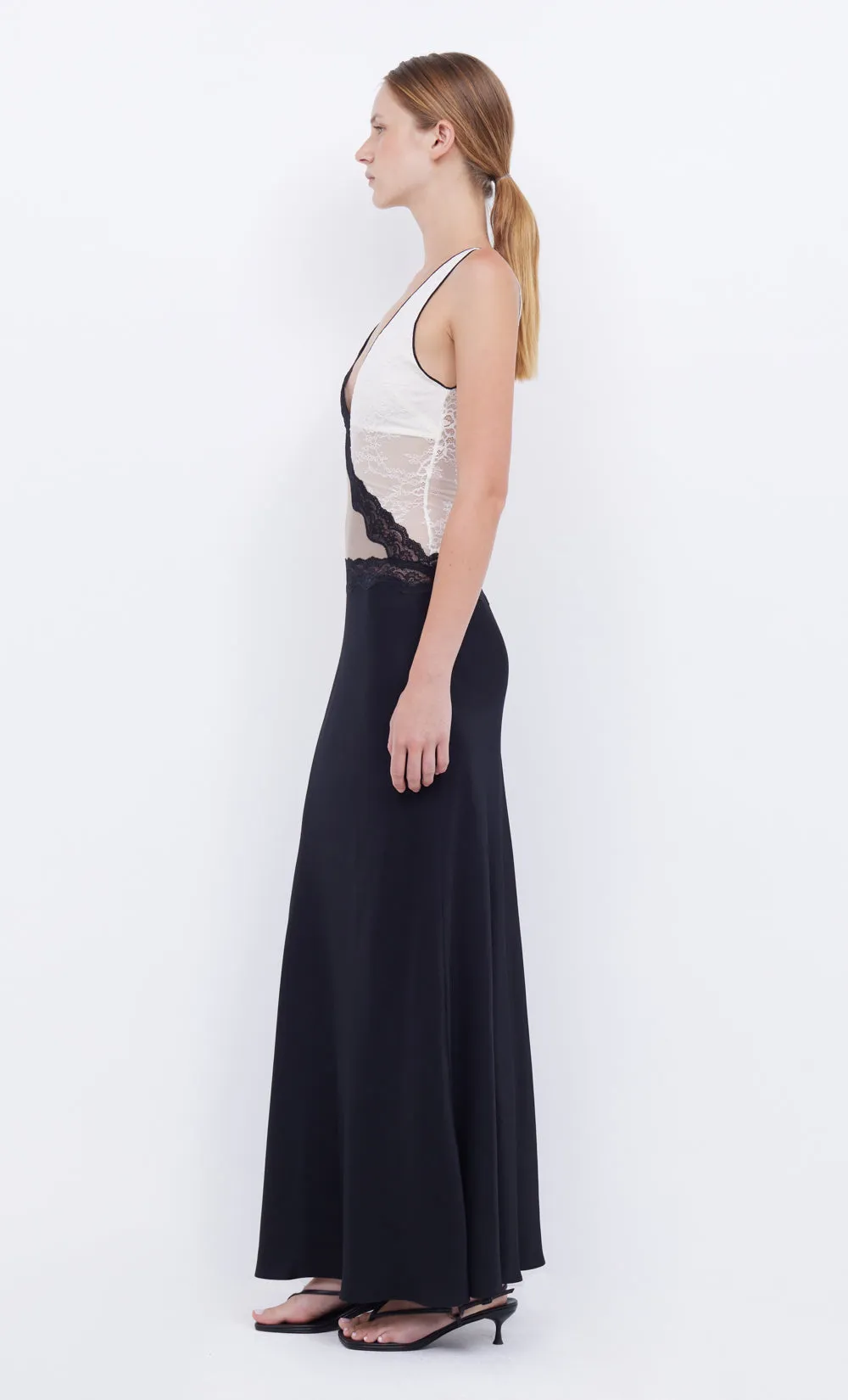 ABRIELLE LACE MAXI DRESS - BLACK/TAUPEE/IVORY