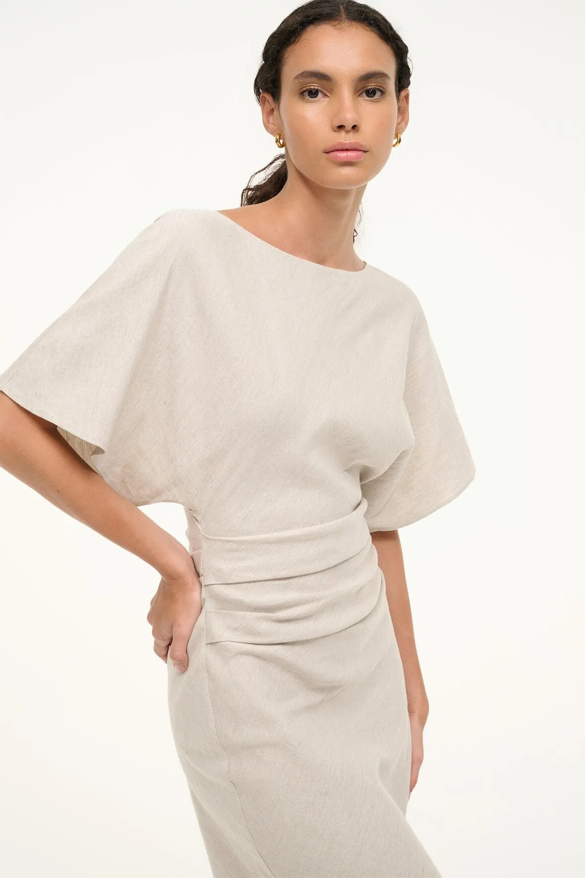 AMELIE LINEN MIDI DRESS | NATURAL