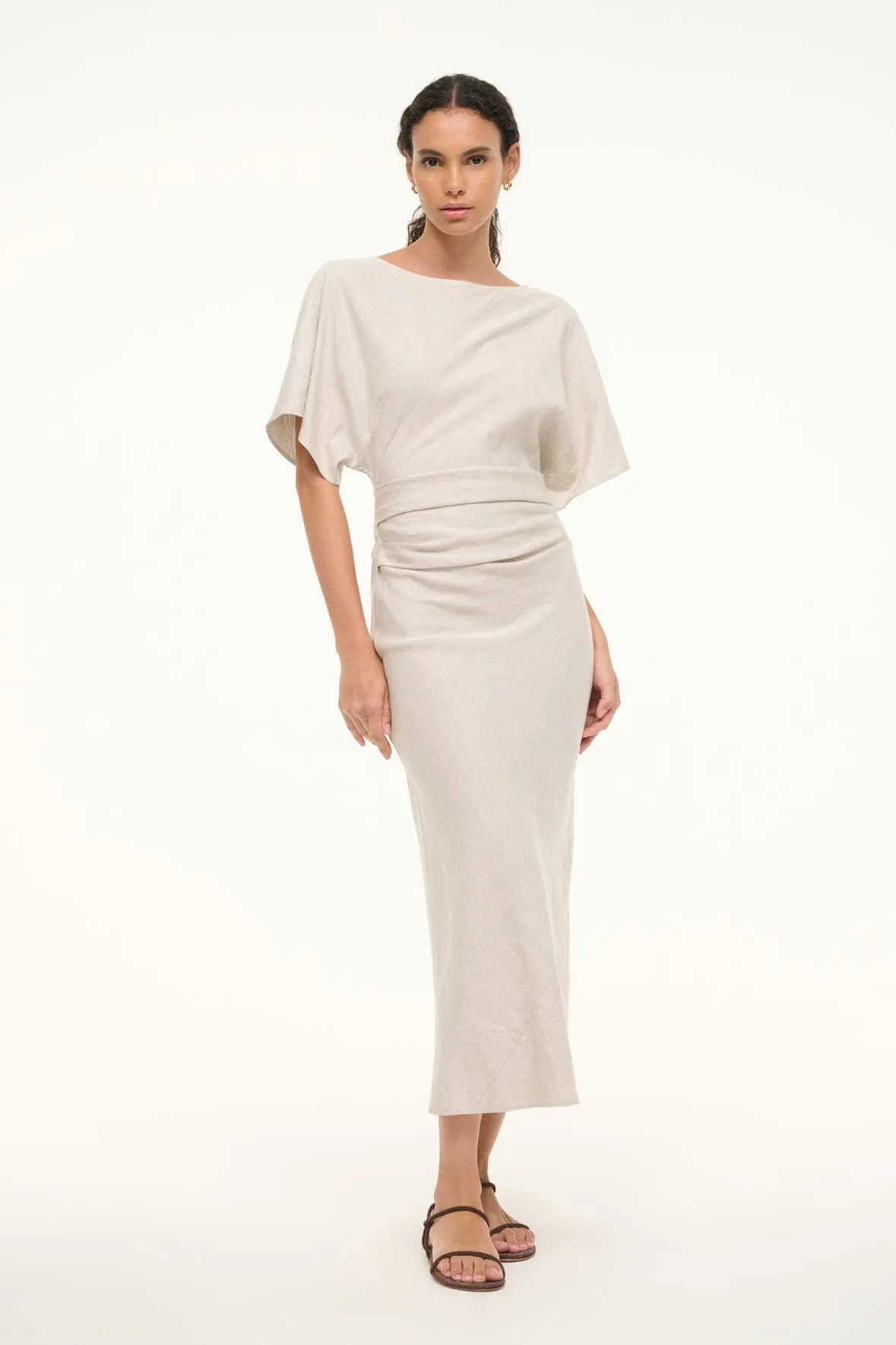 AMELIE LINEN MIDI DRESS | NATURAL