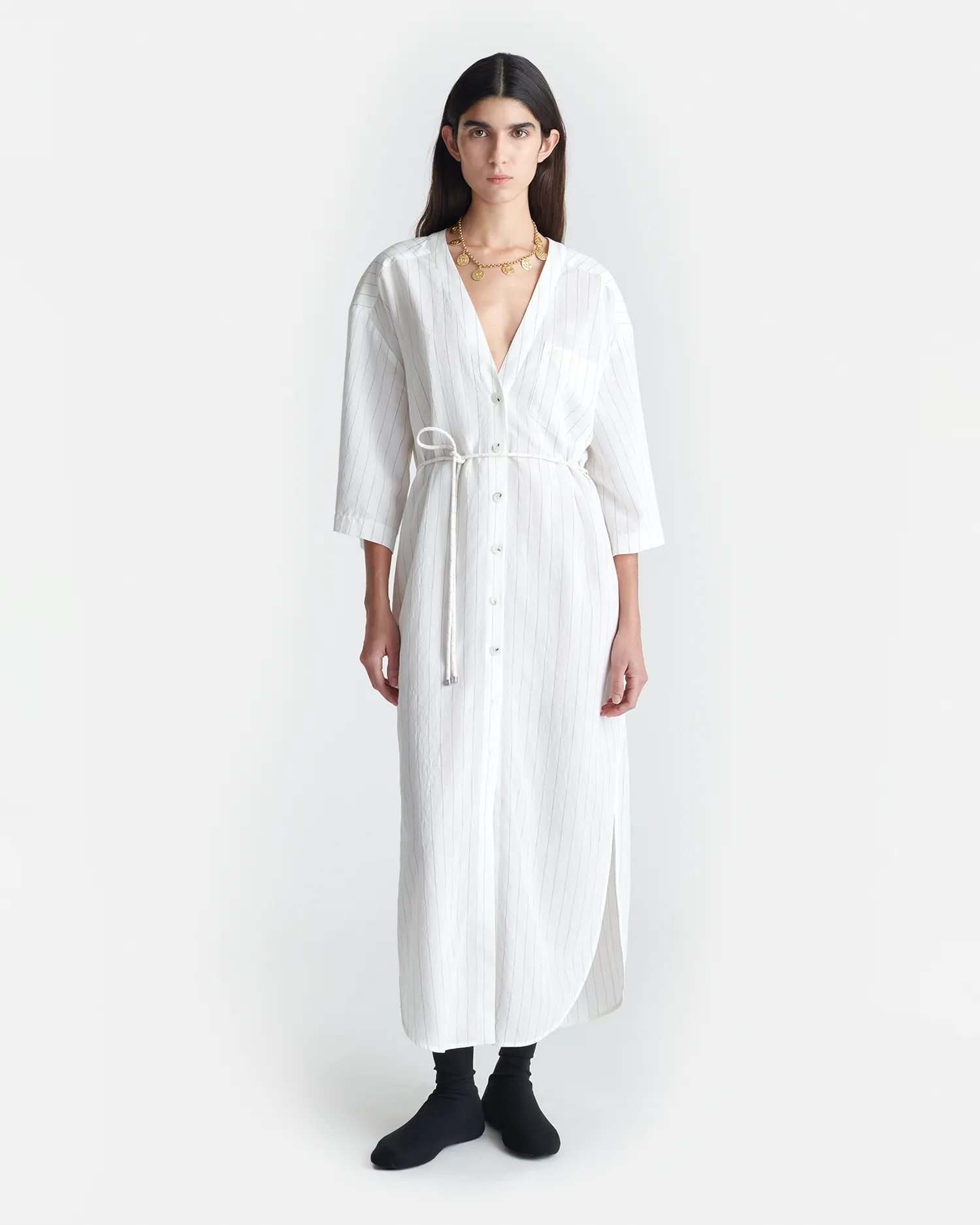 Amneris - Striped Shirt Dress - White