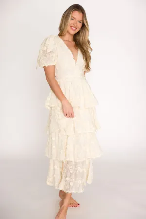 Arianell Embroidered Midi Dress in Cream