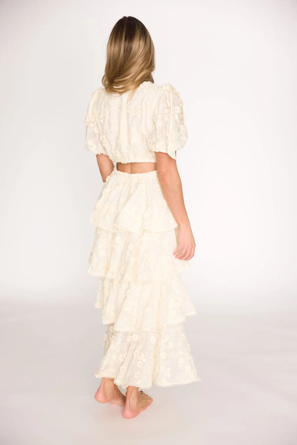 Arianell Embroidered Midi Dress in Cream