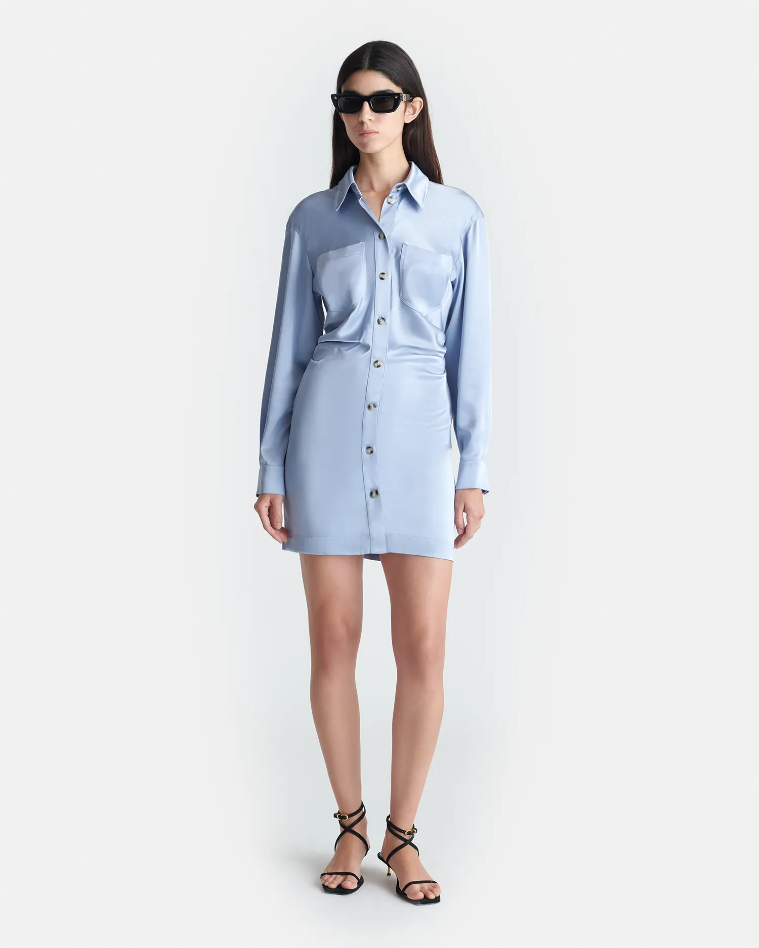 Arona - Draped Slip Satin Mini Dress - Ice Blue