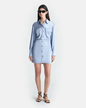 Arona - Draped Slip Satin Mini Dress - Ice Blue
