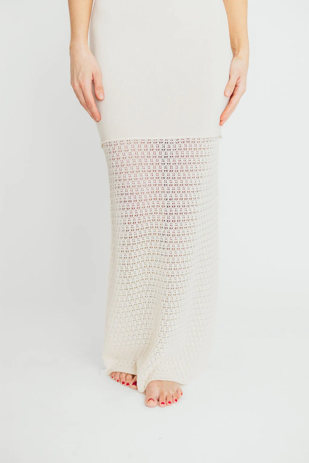 Arya Crochet Bottom Midi Dress in Cream