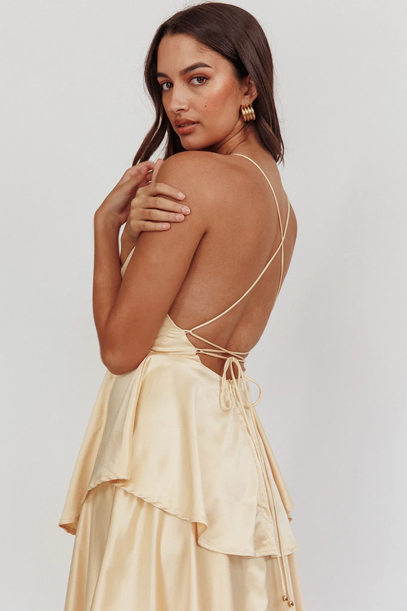 Auguste Tiered Frill Strappy Back Dress Butter
