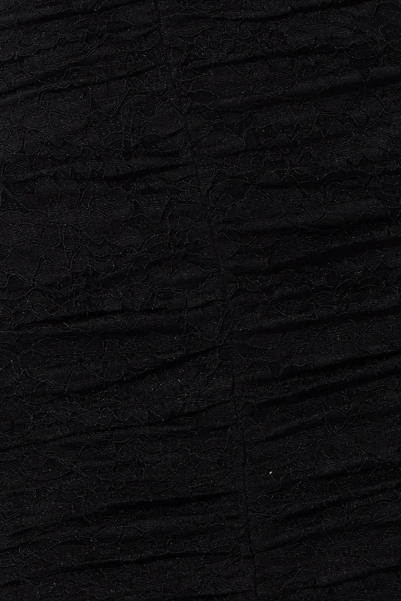 Black Bodycon Dress Sleeveless Ruched Lace