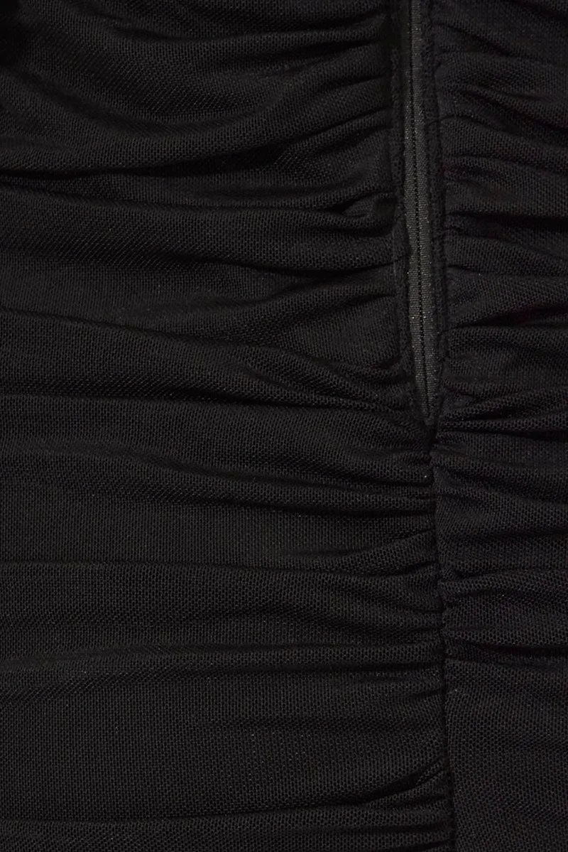 Black Bodycon Dress Sleeveless Ruffle Mesh