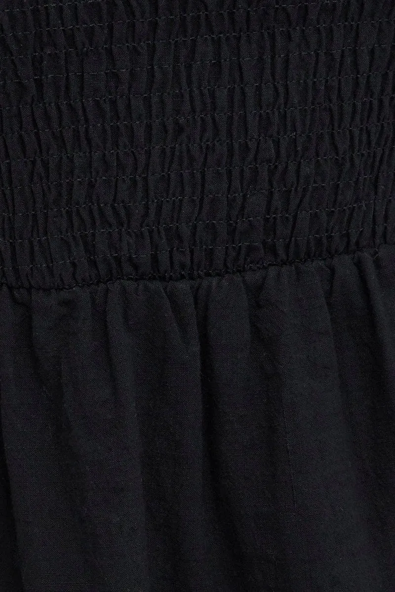 Black Fit and Flare Dress Short Sleeve Shirred