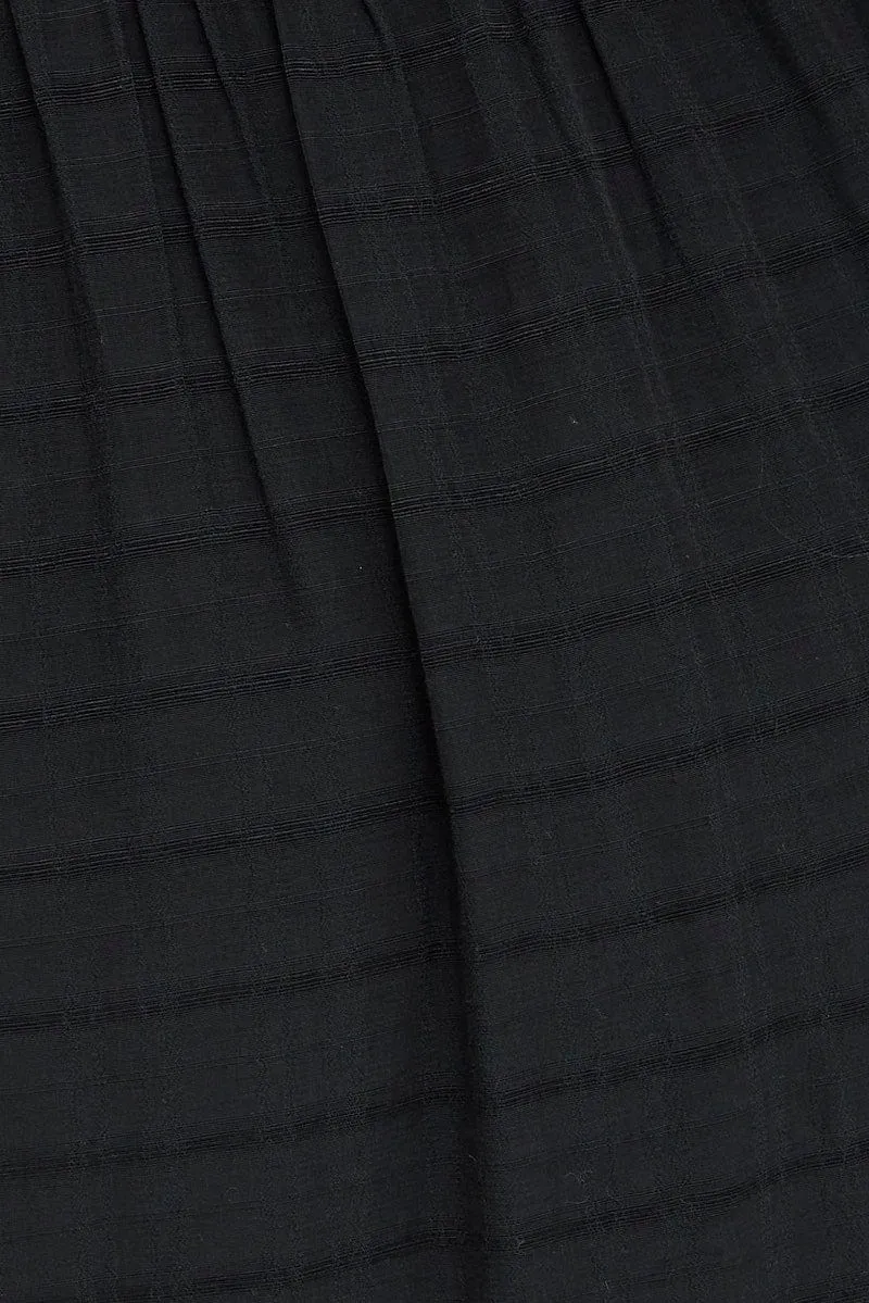 Black Midi Dress Short Sleeve Ruched Bust