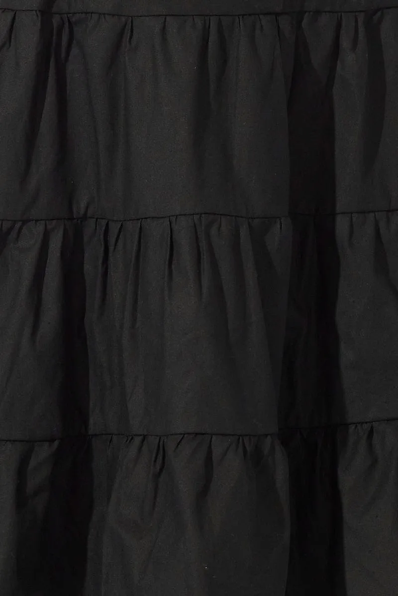 Black Midi Dress Sleeveless Tiered Twist Front