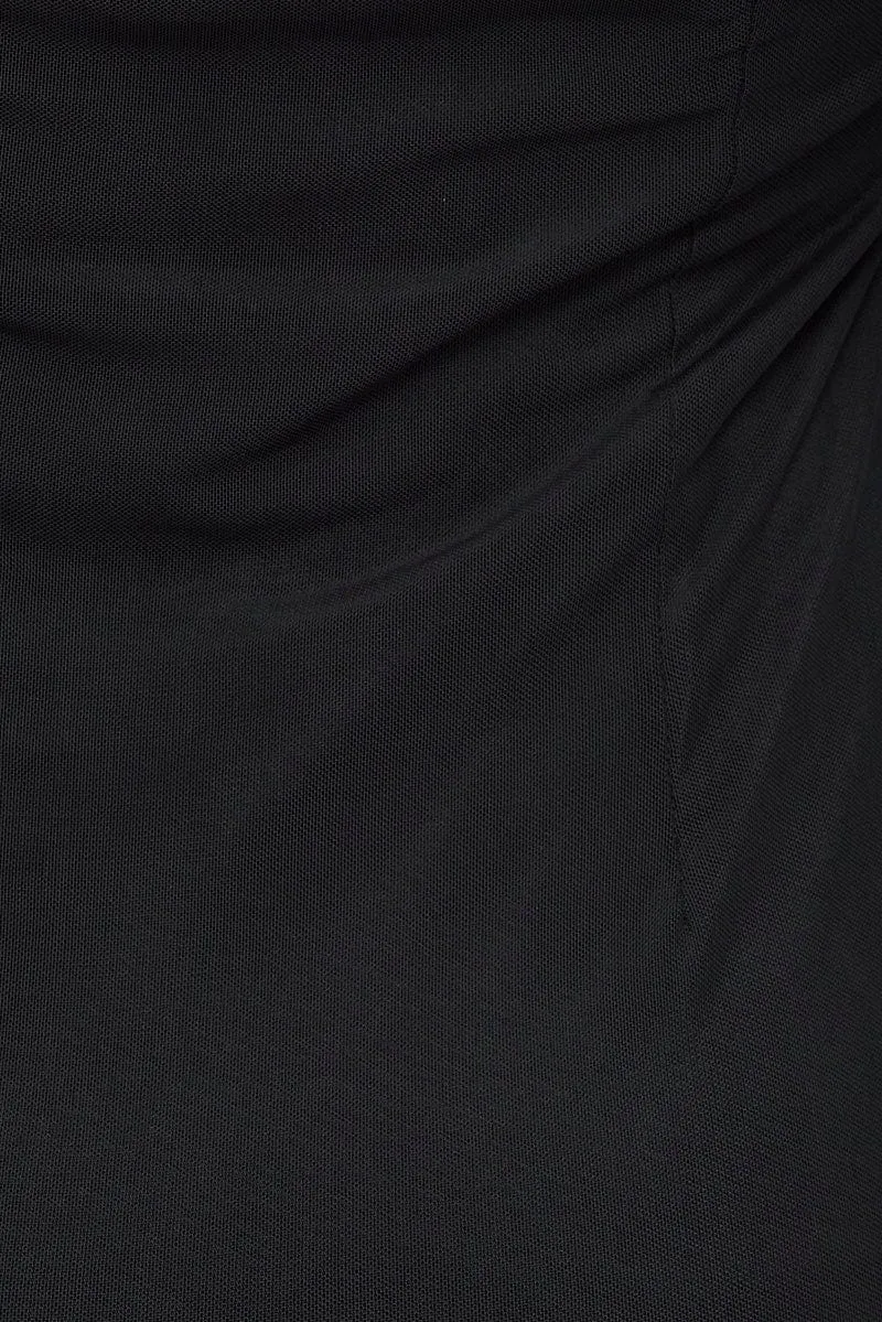 Black Mini Dress Long Sleeve Cold Shoulder Bodycon Mesh