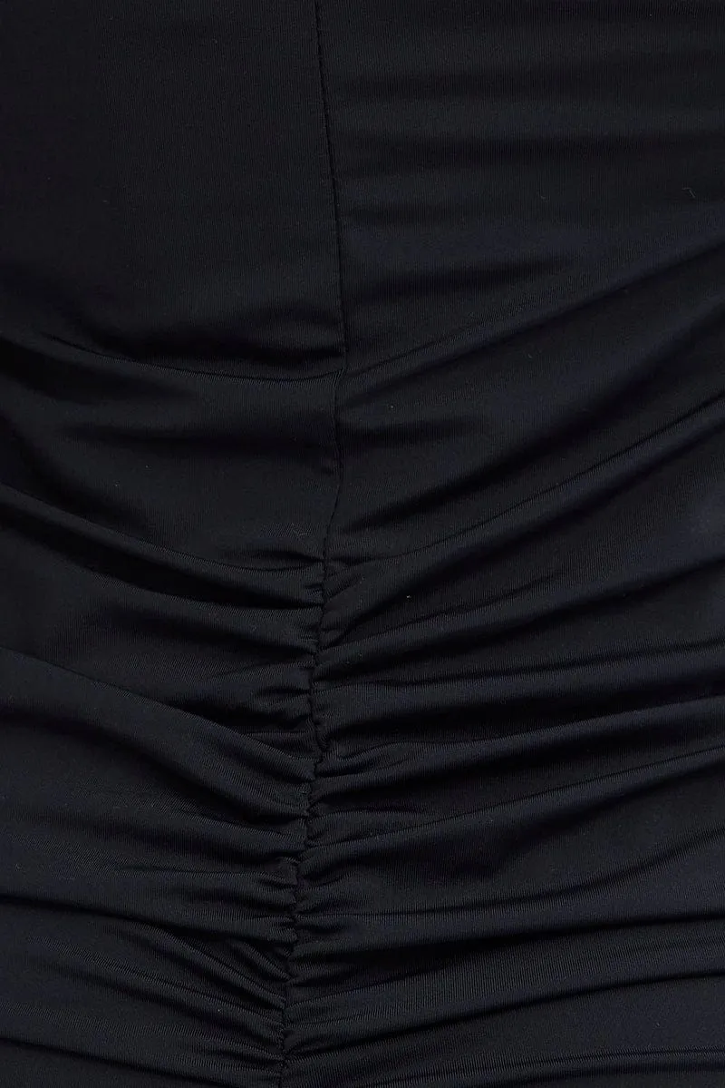 Black Mini Dress Long Sleeves V-Neck Keyhole Bodycon