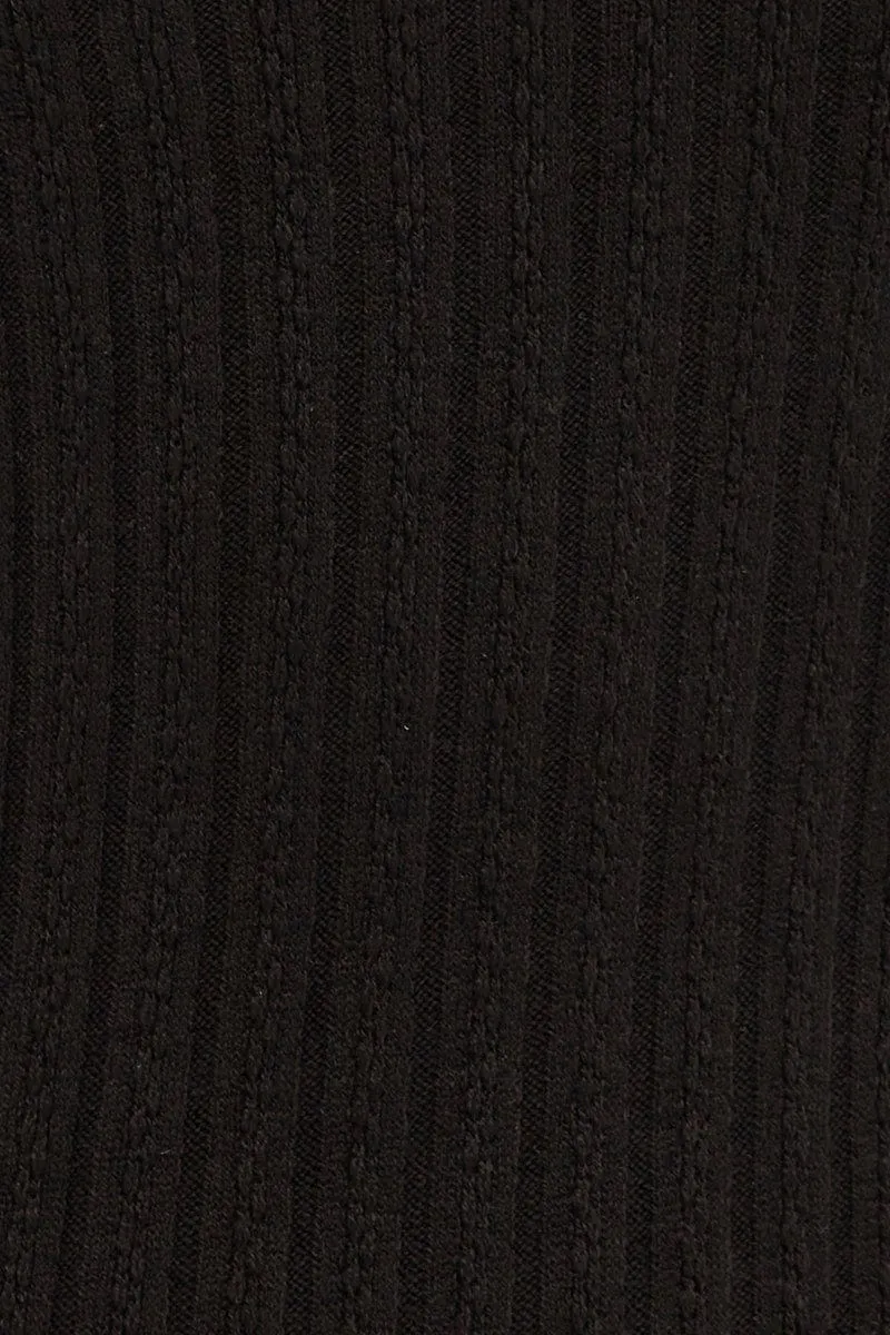 Black Ribbed Midi Dress Cutout