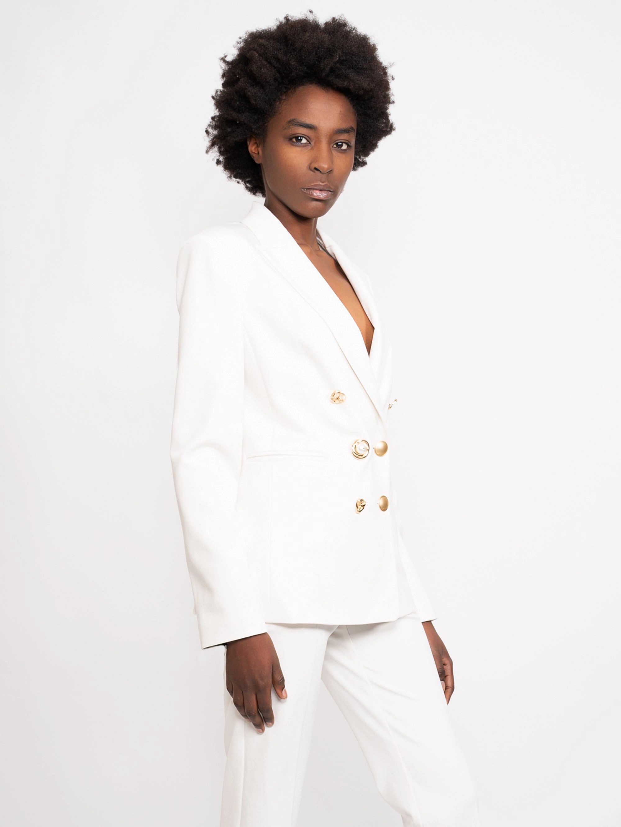 Blazer with White Jewel Buttons