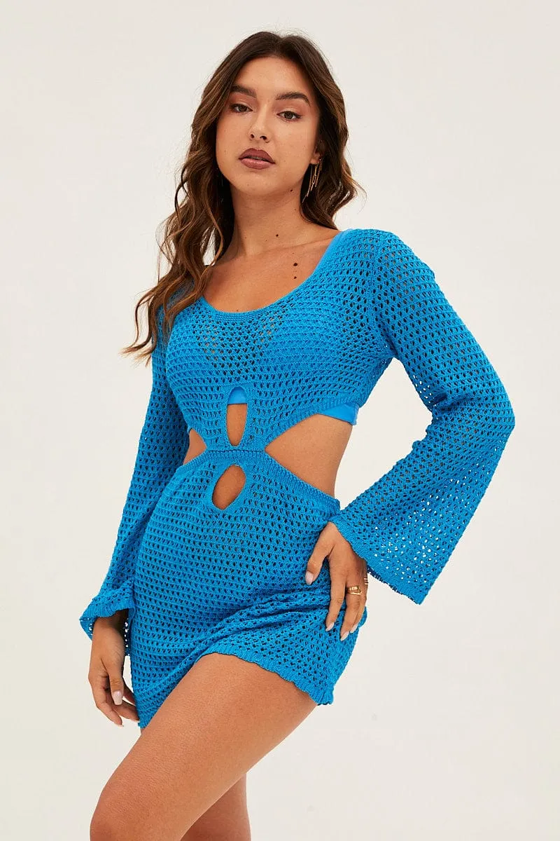 Blue Cutout Crochet Dress