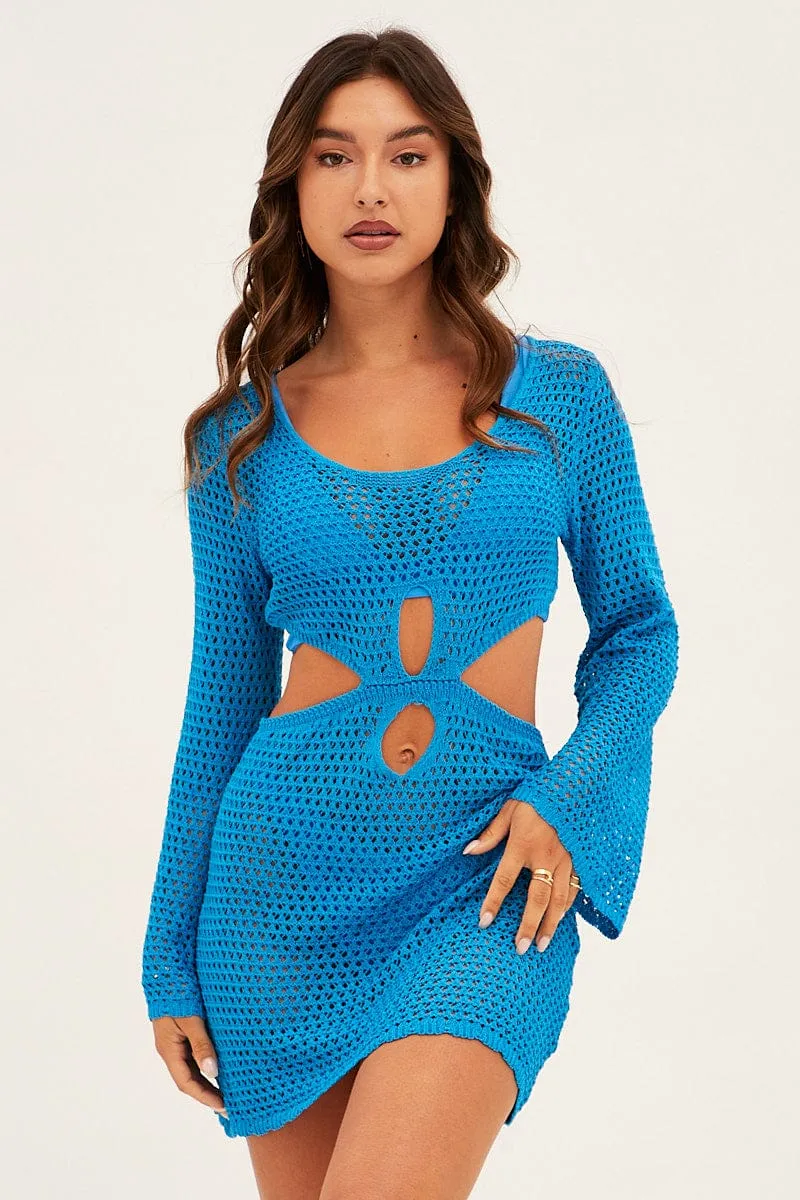 Blue Cutout Crochet Dress