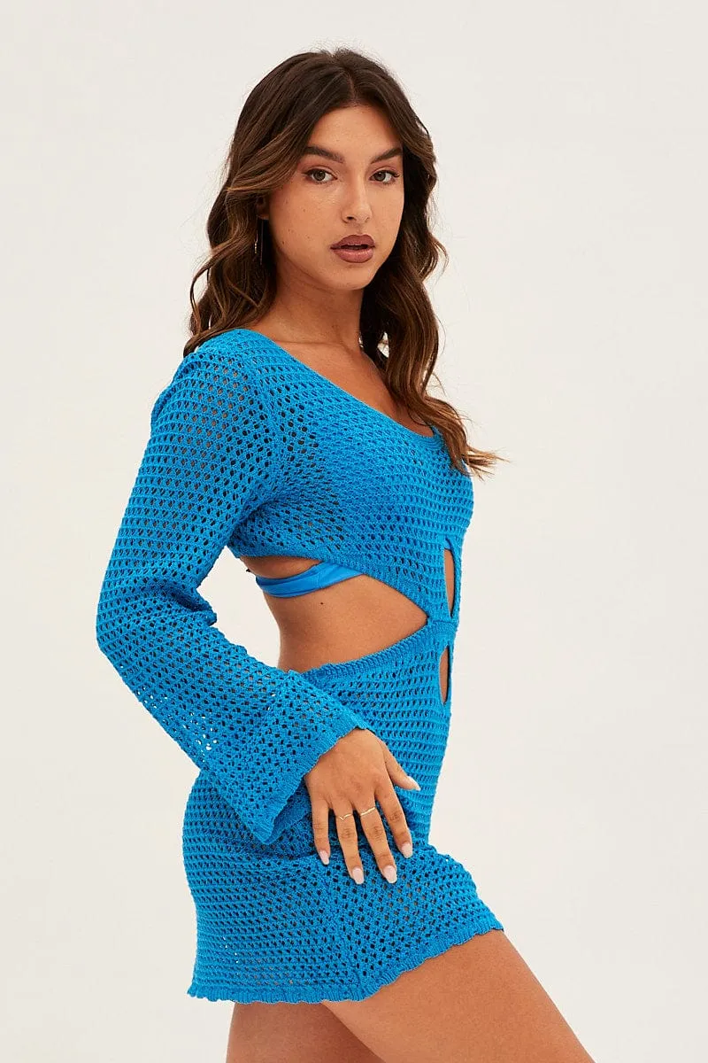 Blue Cutout Crochet Dress