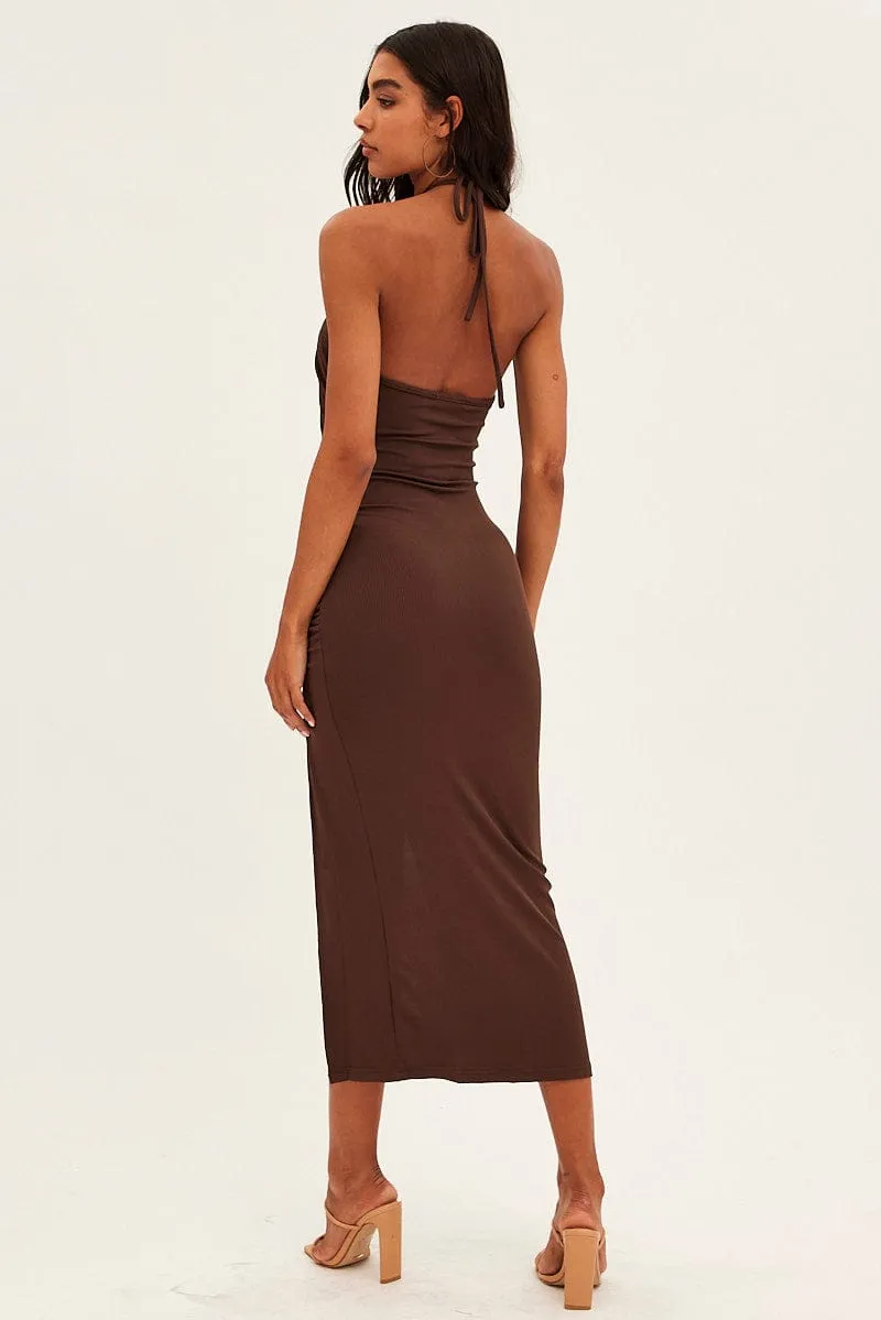 Brown Cut Out Bodycon Party Dress