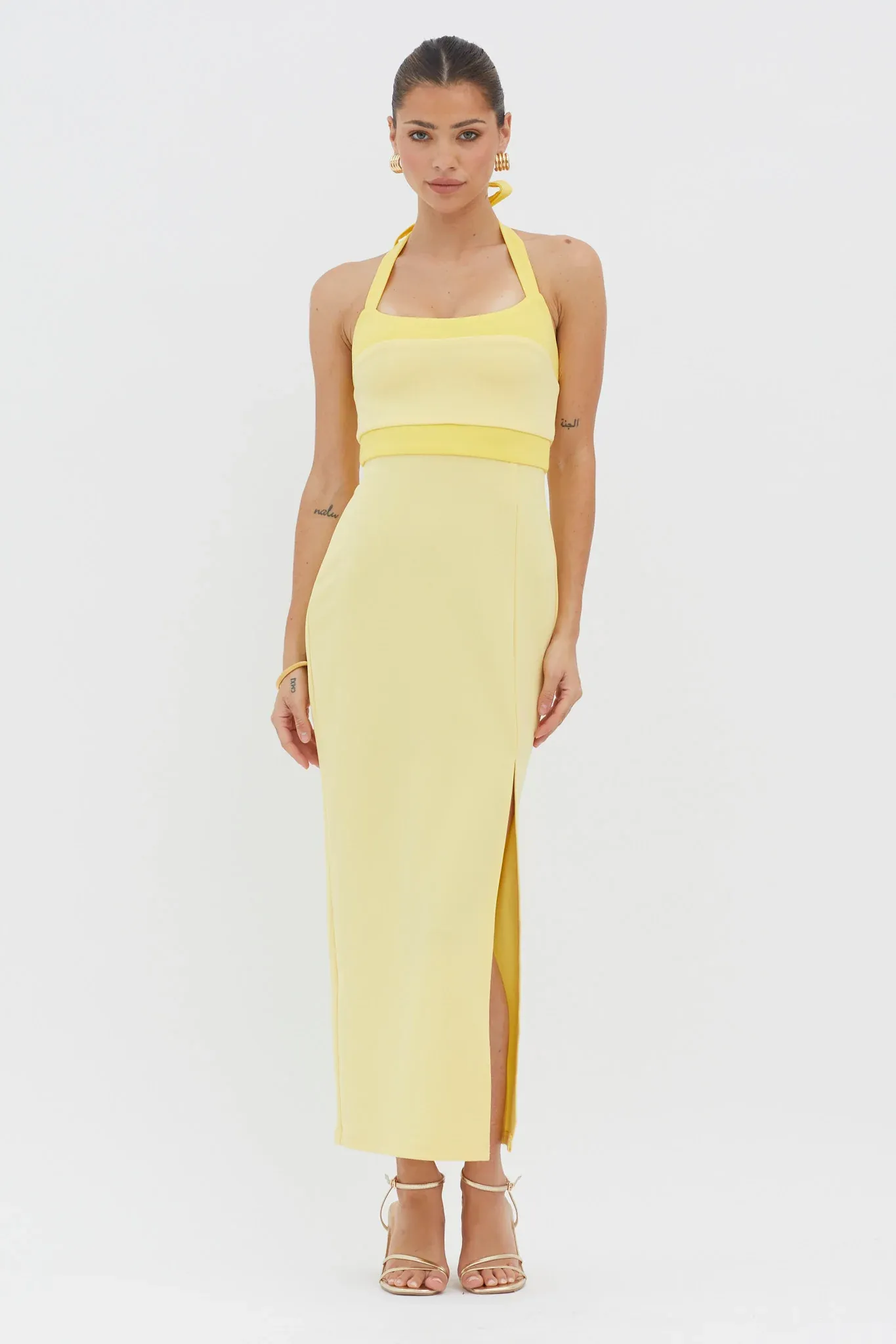 Canary Islands Halterneck Midi Dress Yellow