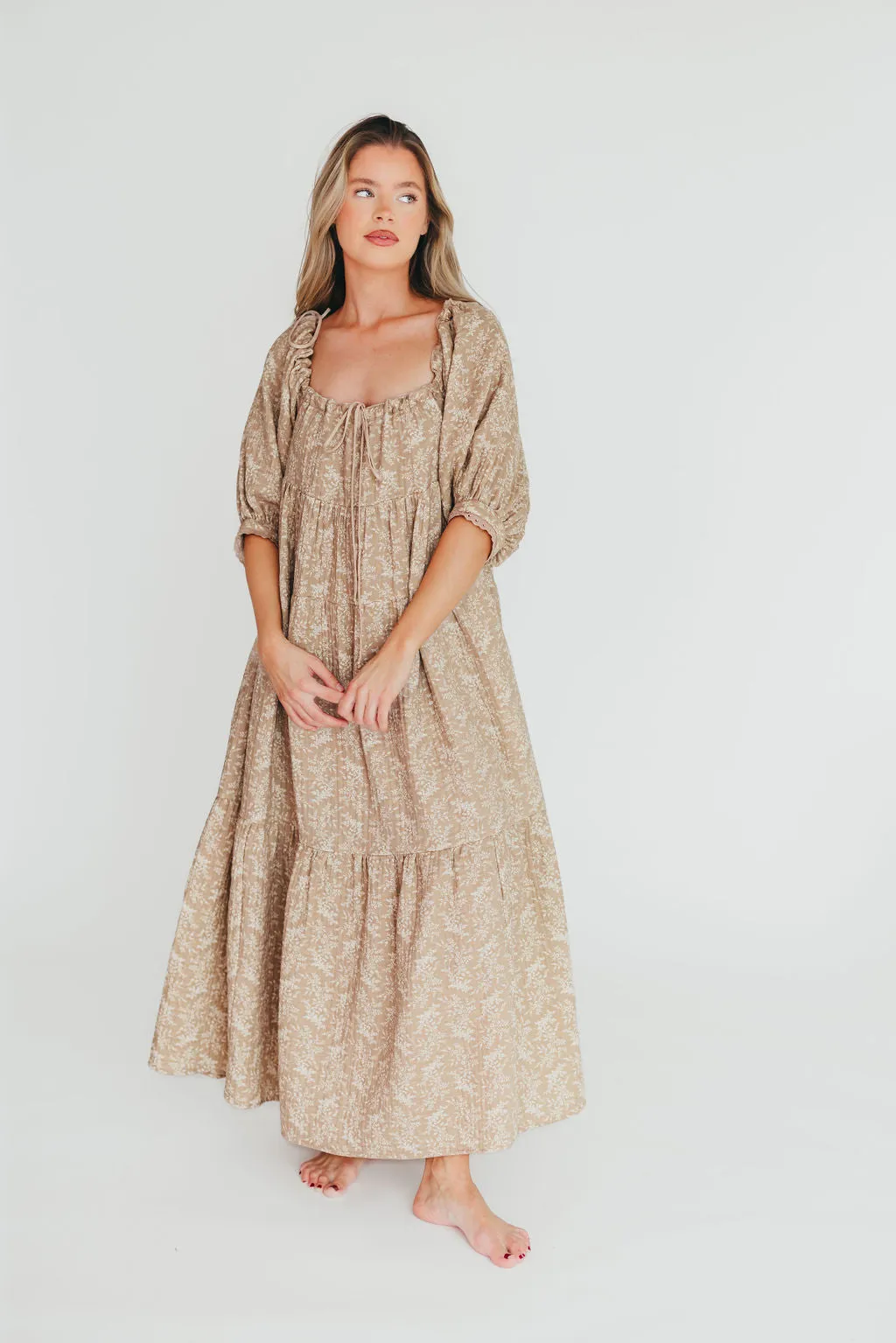 Cara 100% Cotton Maxi Dress in Mocha - Bump Friendly (XS-XL)