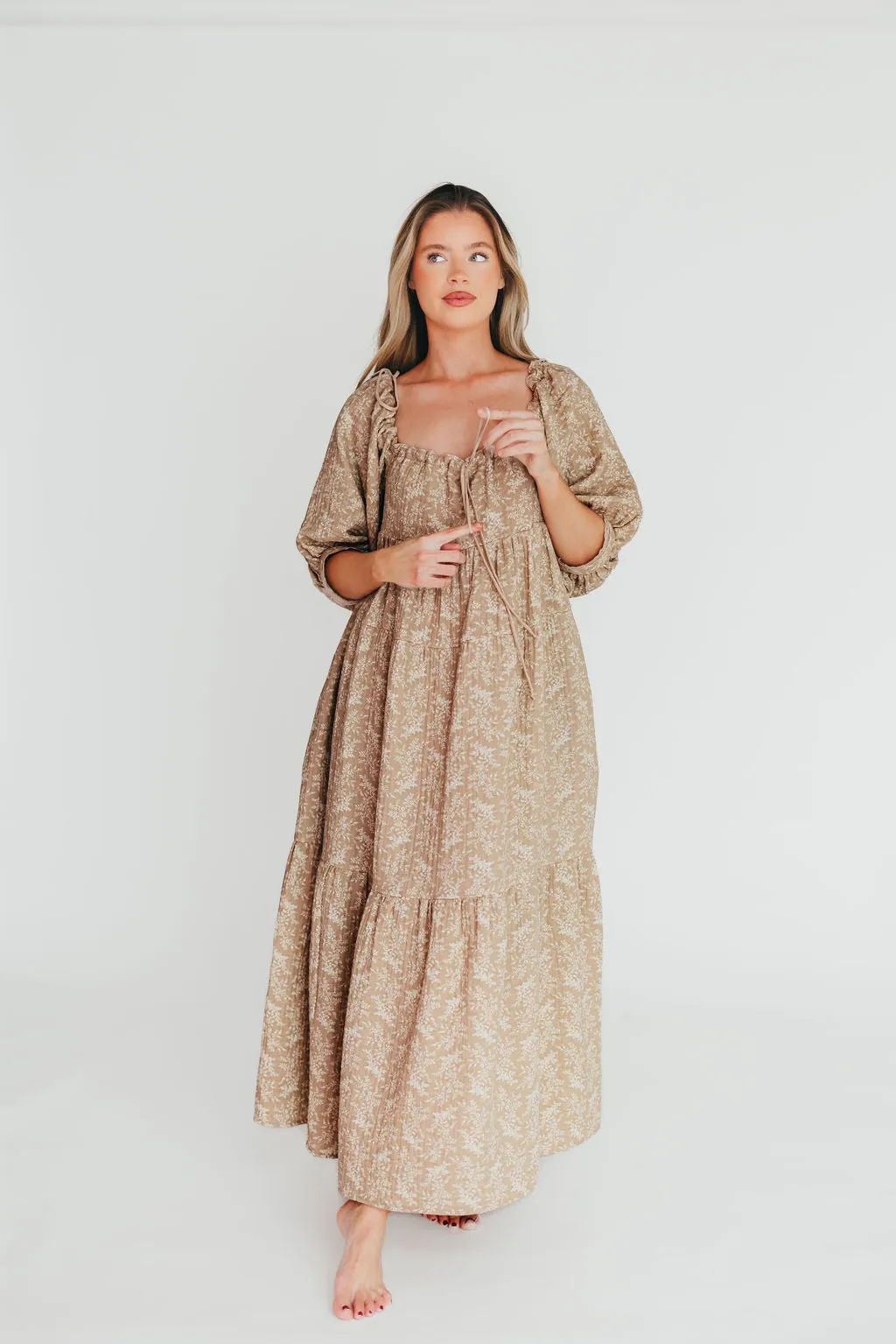 Cara 100% Cotton Maxi Dress in Mocha - Bump Friendly (XS-XL)