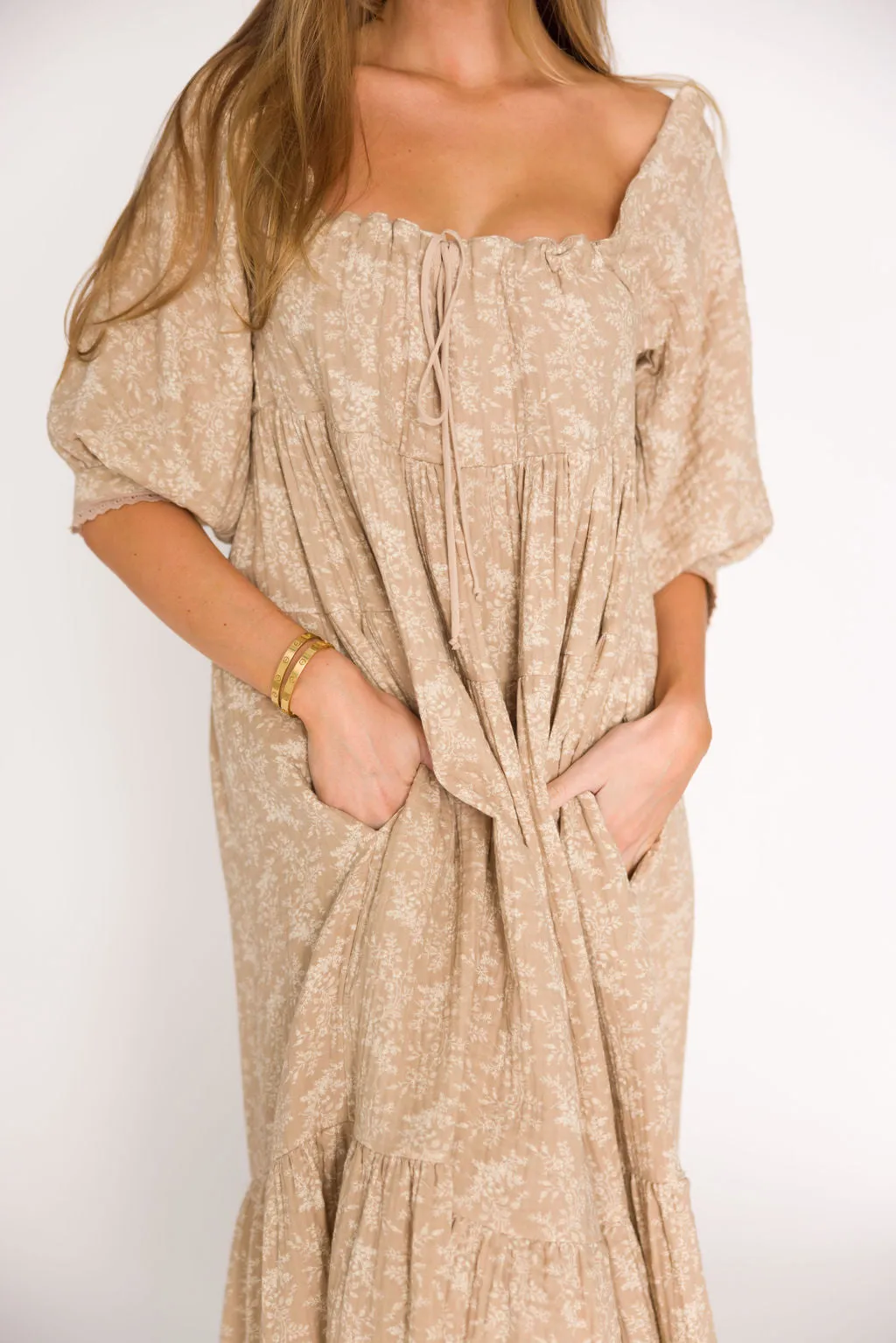 Cara 100% Cotton Maxi Dress in Mocha - Bump Friendly (XS-XL)