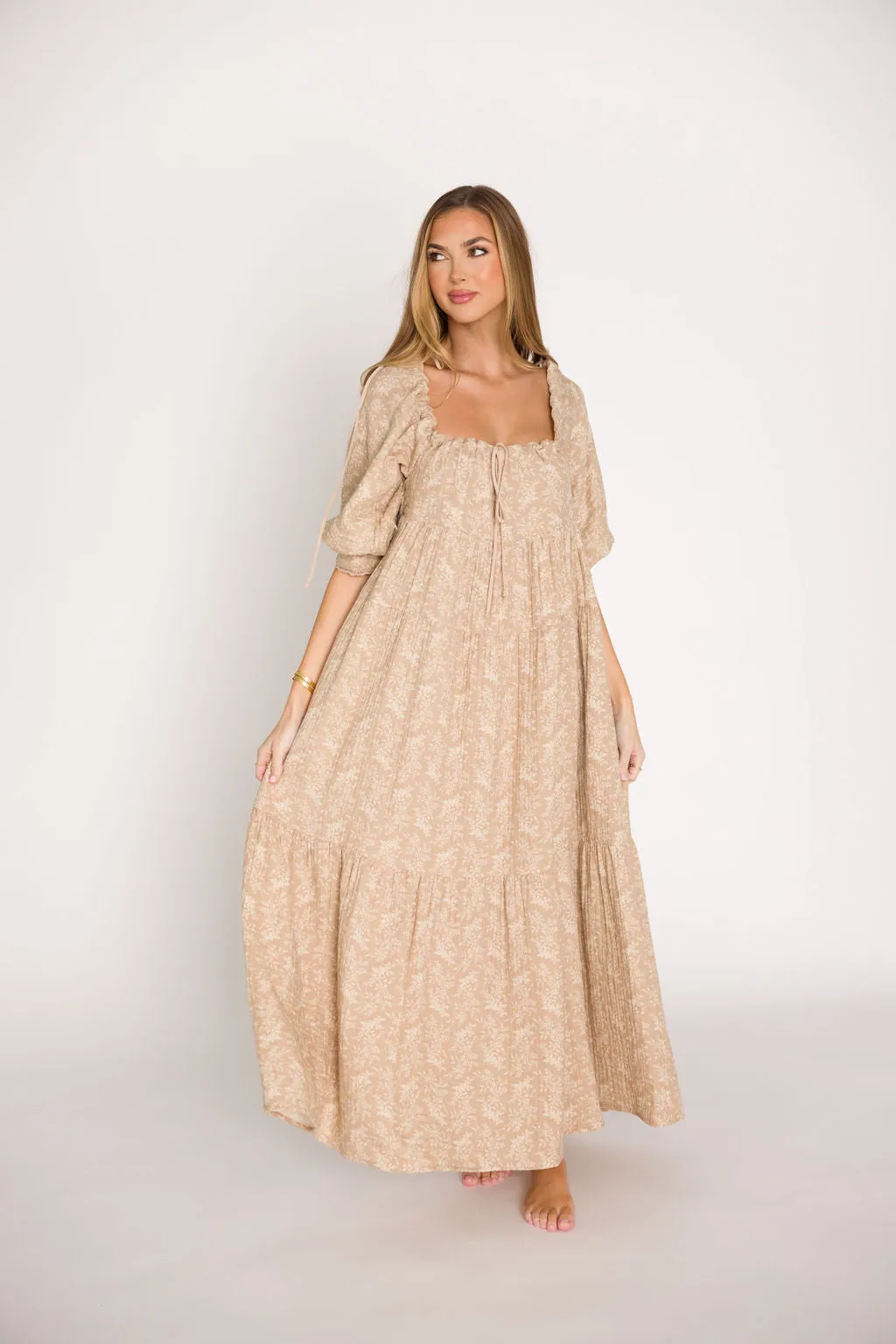 Cara 100% Cotton Maxi Dress in Mocha - Bump Friendly (XS-XL)