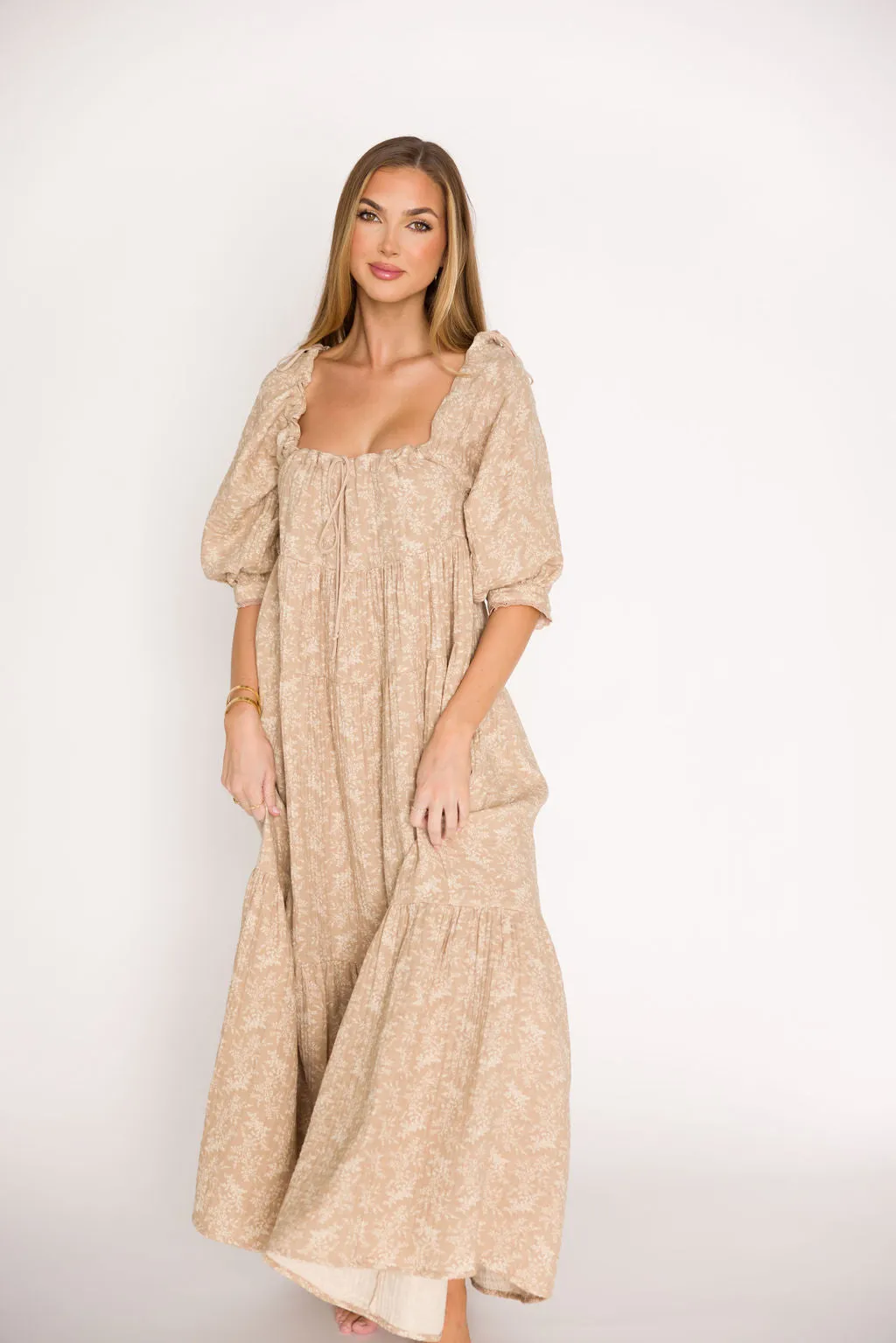 Cara 100% Cotton Maxi Dress in Mocha - Bump Friendly (XS-XL)