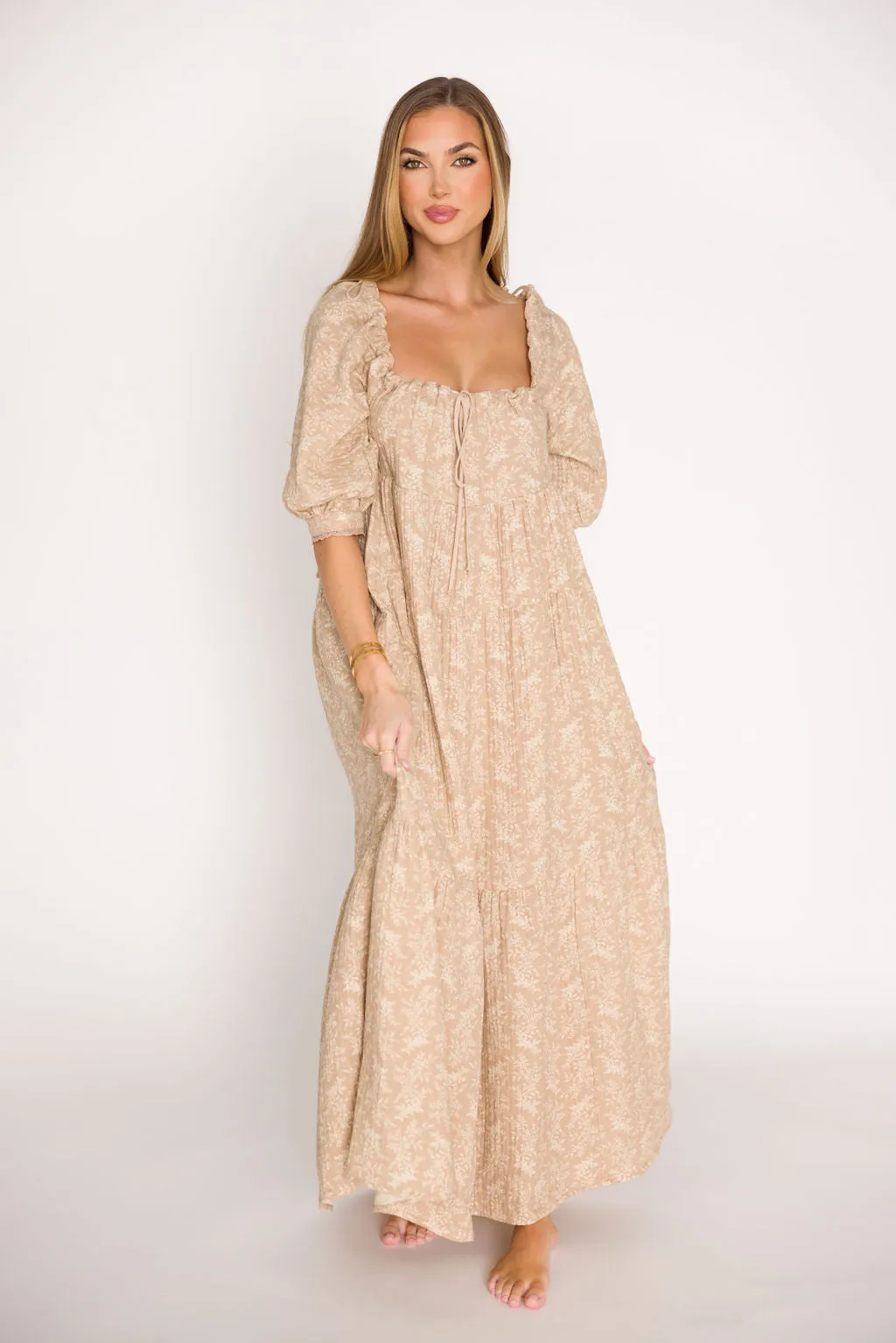 Cara 100% Cotton Maxi Dress in Mocha - Bump Friendly (XS-XL)