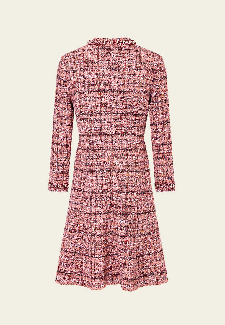 Checked Braid-trim Patch Pocket A-line Dress