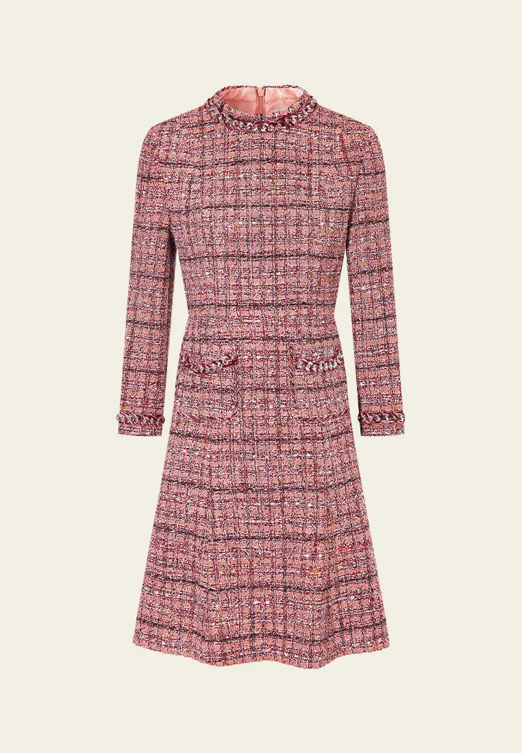 Checked Braid-trim Patch Pocket A-line Dress