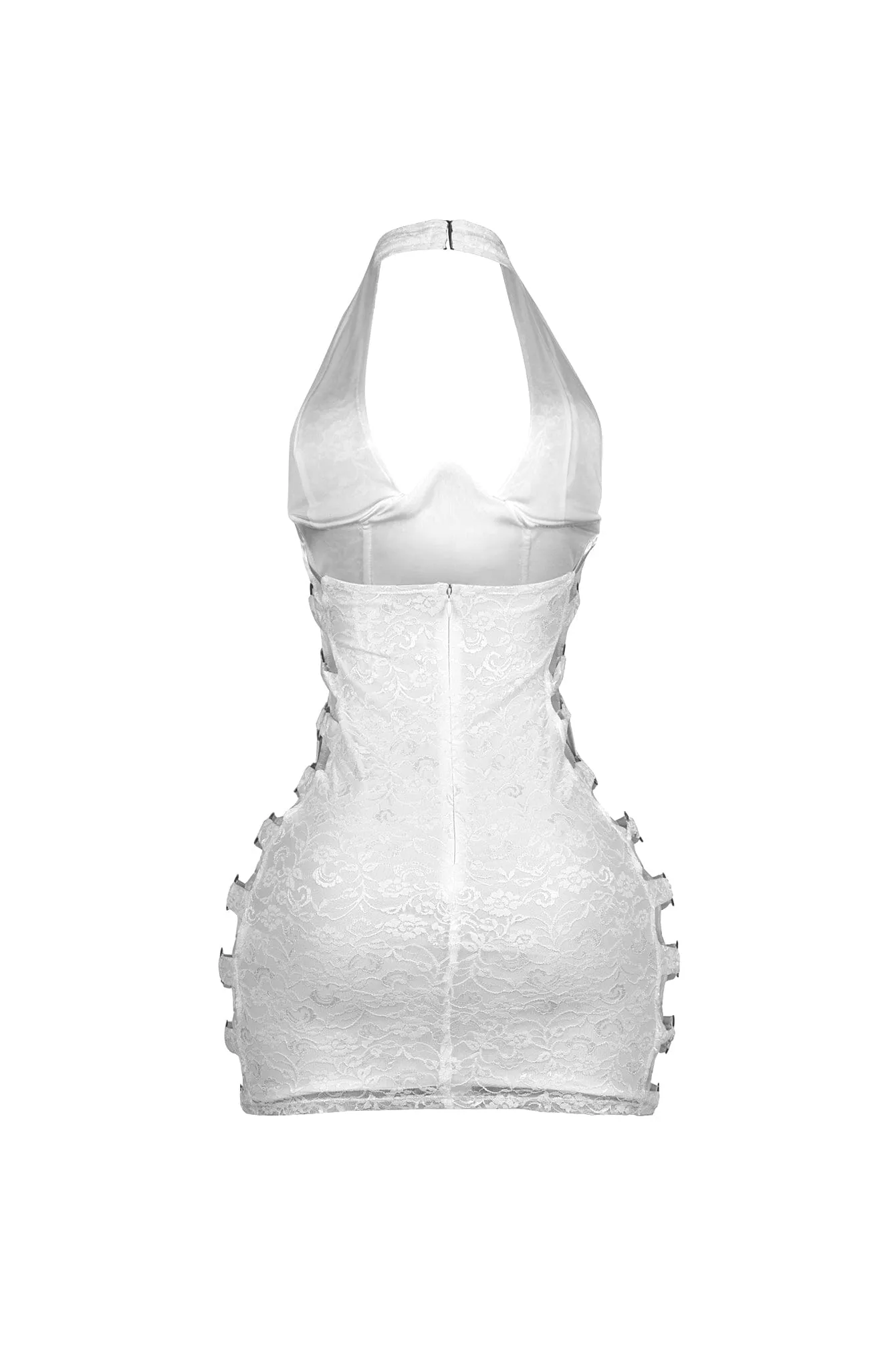 Chrome Bloom Lace Bustier Mini Dress
