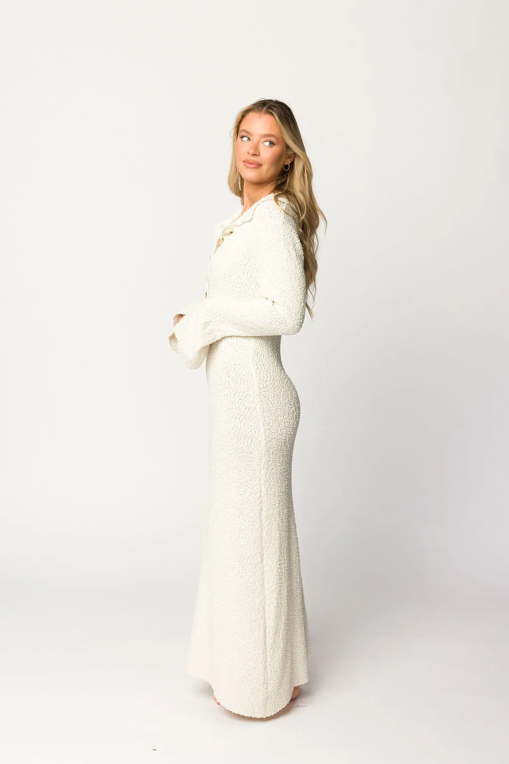Courtney Boucle Maxi Shirt Dress in Cream- Nursing Friendly