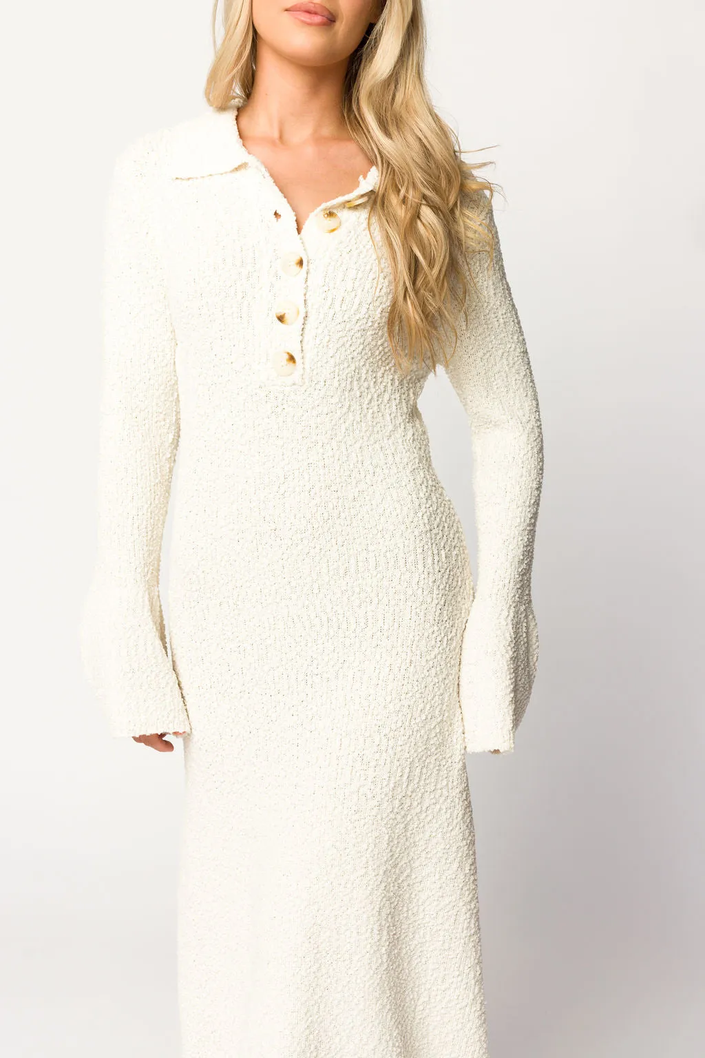 Courtney Boucle Maxi Shirt Dress in Cream- Nursing Friendly