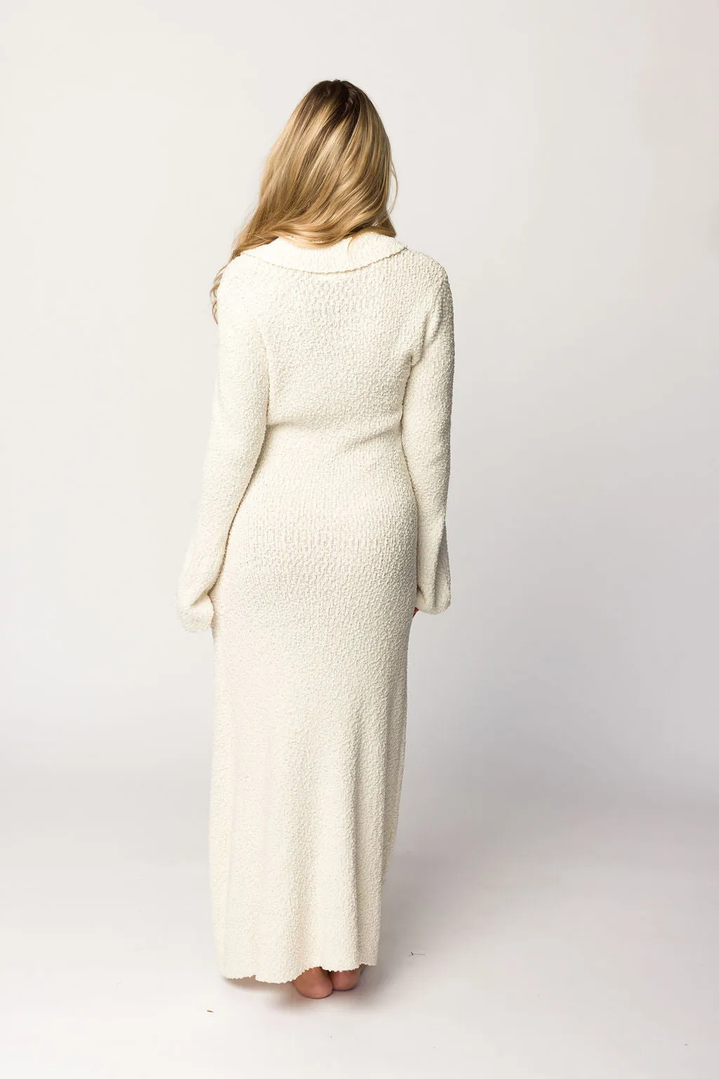 Courtney Boucle Maxi Shirt Dress in Cream- Nursing Friendly