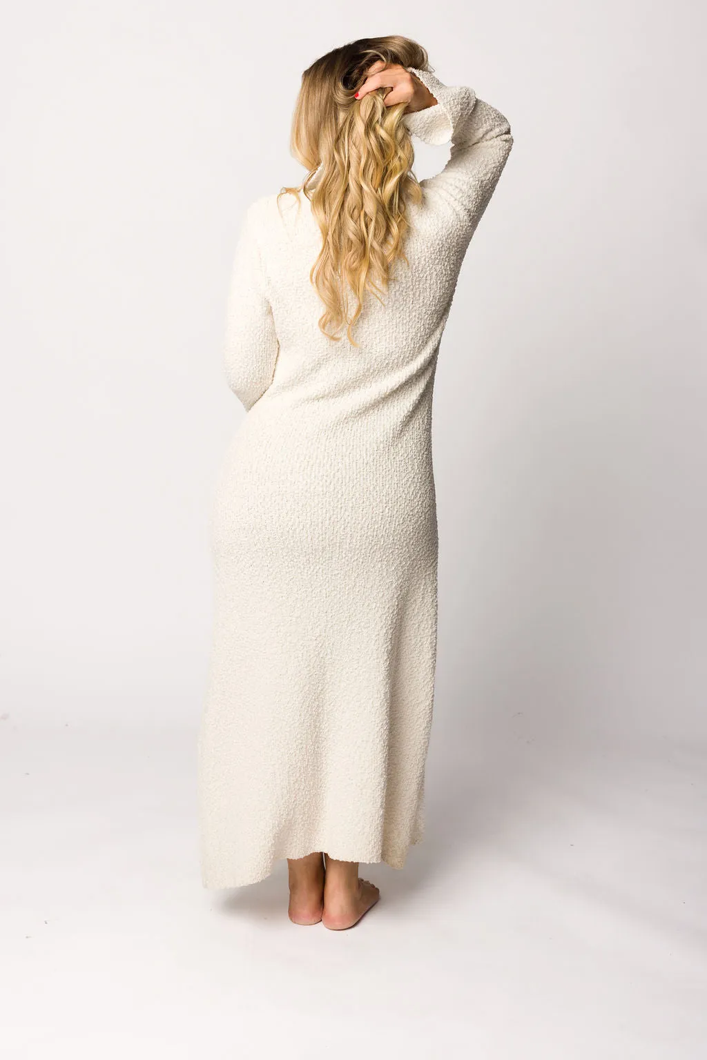 Courtney Boucle Maxi Shirt Dress in Cream- Nursing Friendly