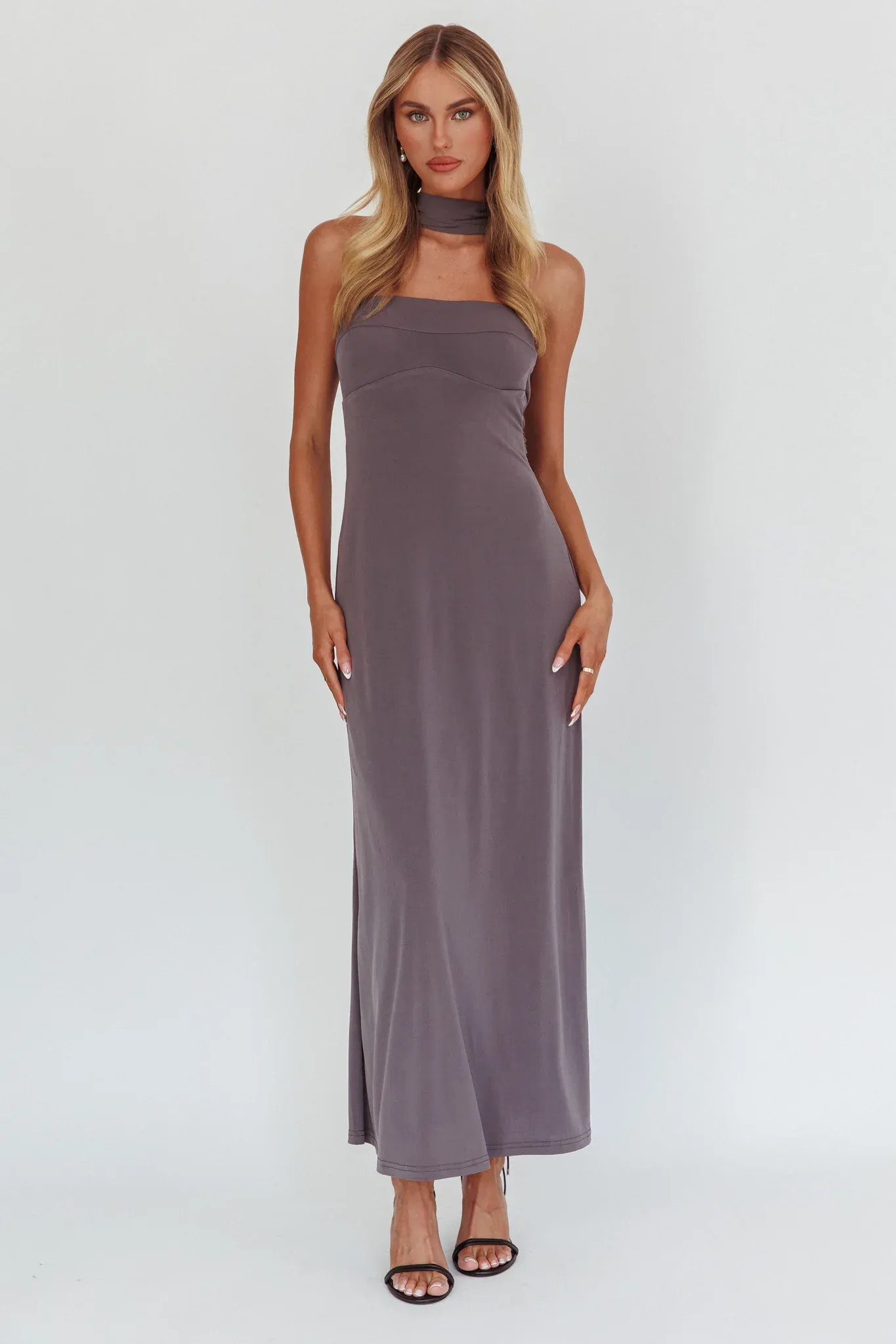 Damsel Reverse Halter Maxi Dress Charcoal