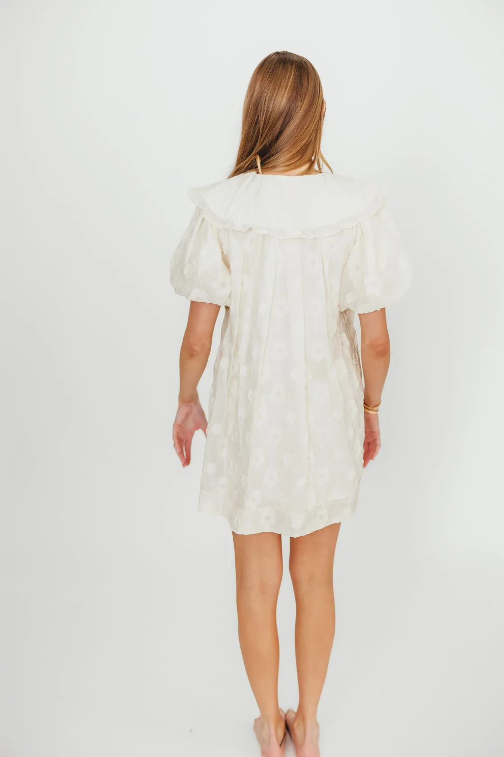 Danica Embellished Floral Baby Doll Mini Dress in Cream
