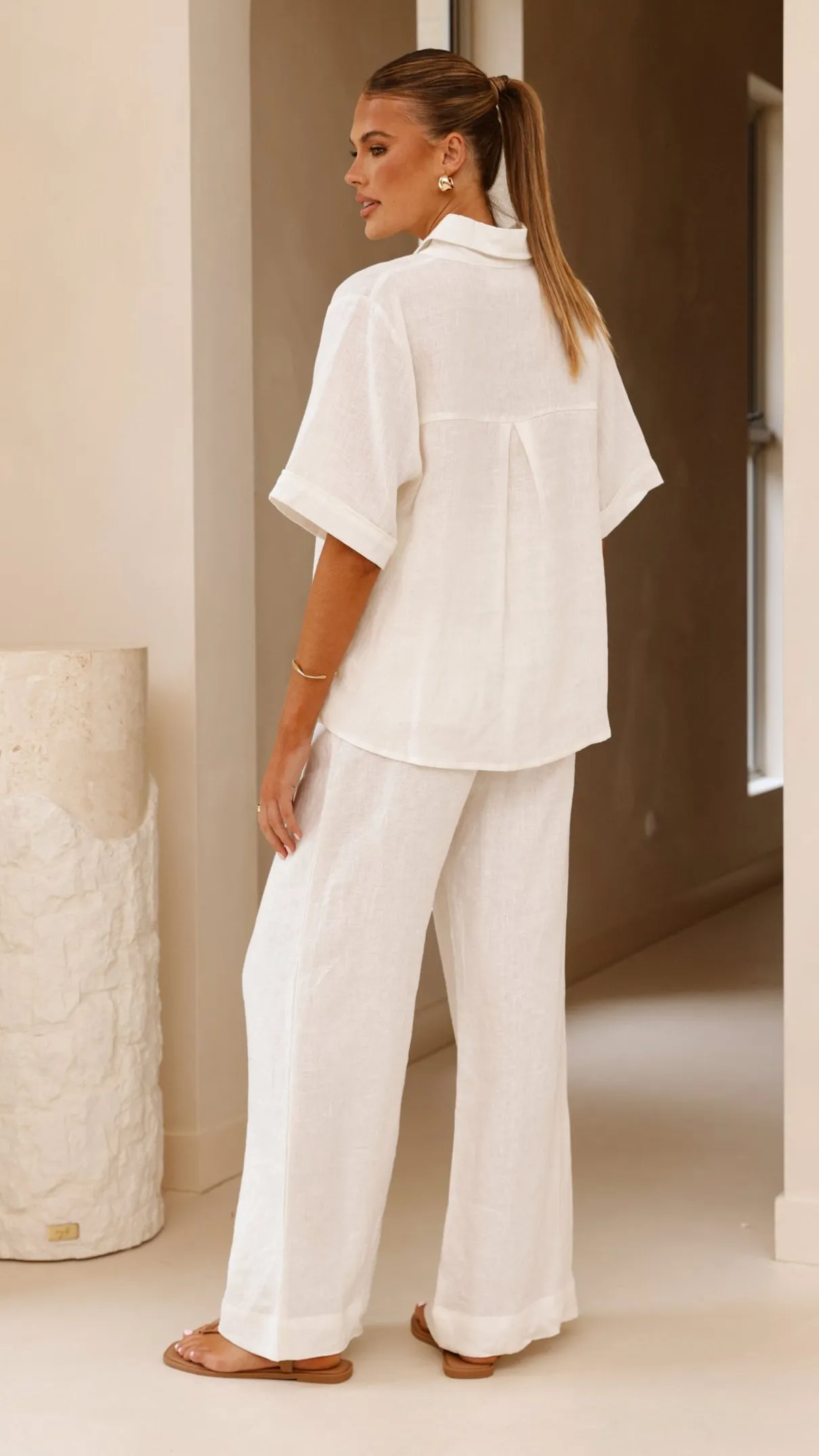 Darcila Short Sleeve Button Up Shirt - White