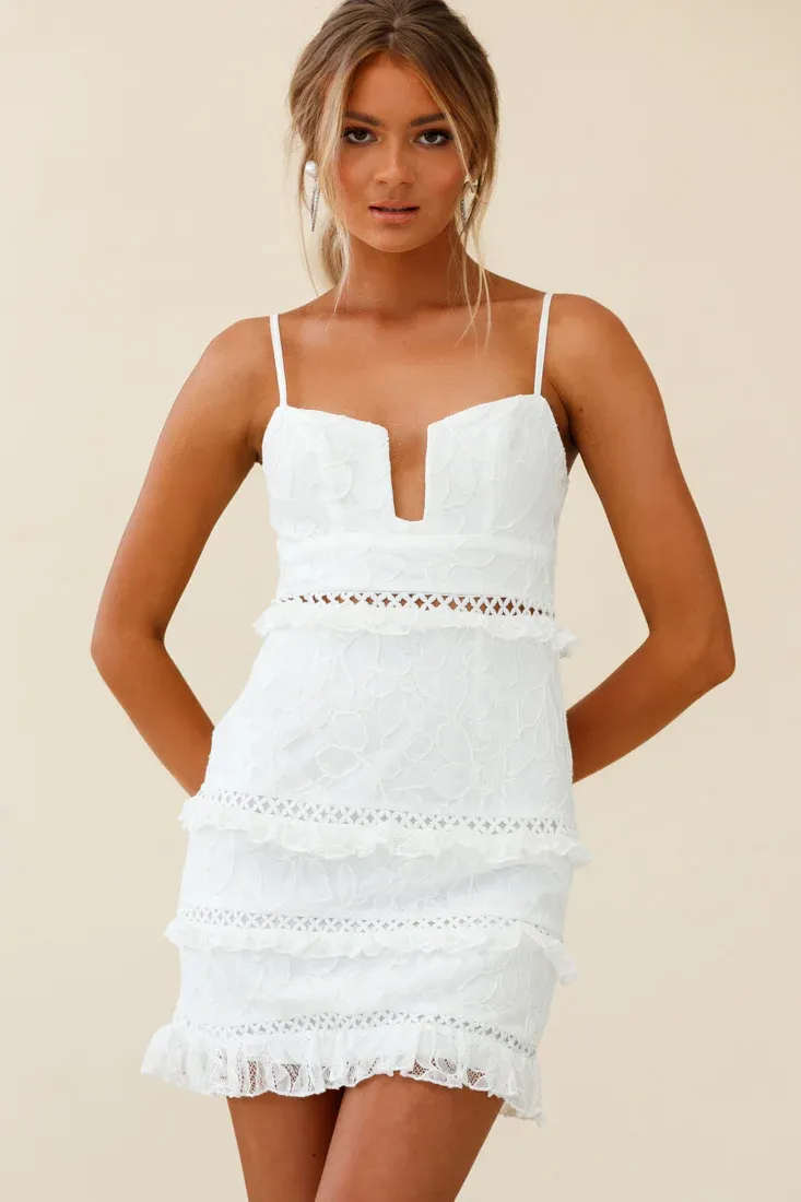Dear Lover Cami Strap Frill Detail Lace Dress White
