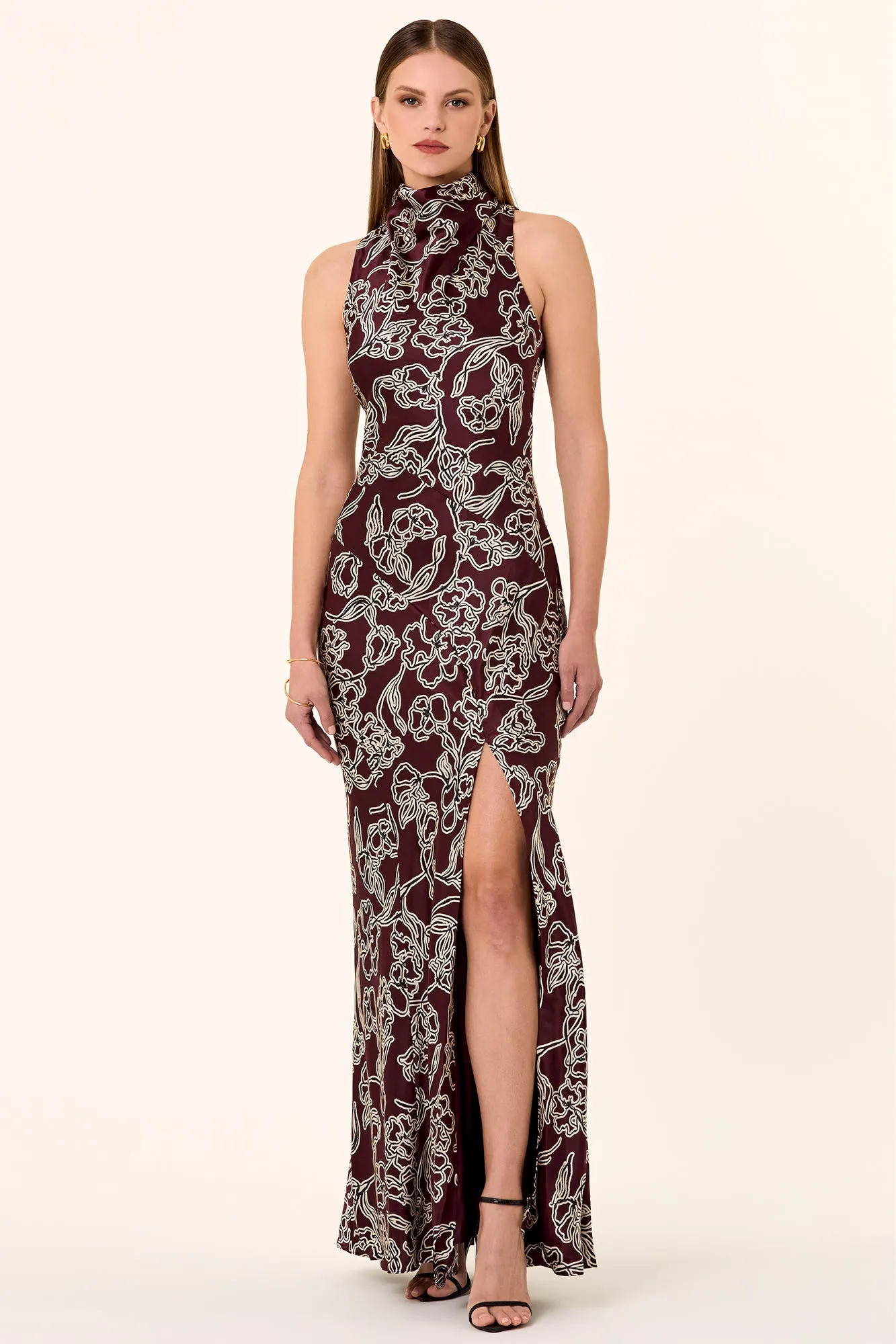 Demi Dress - Line Floral Dark Plum