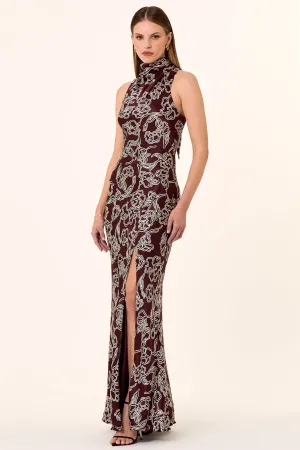 Demi Dress - Line Floral Dark Plum