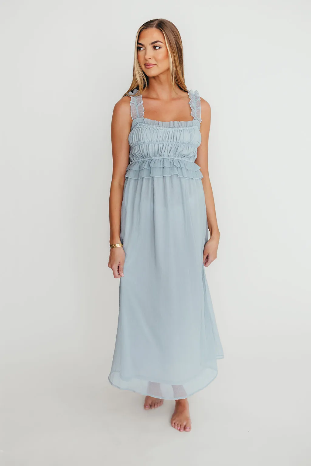 Demi Ruffle Midi Dress in Blue