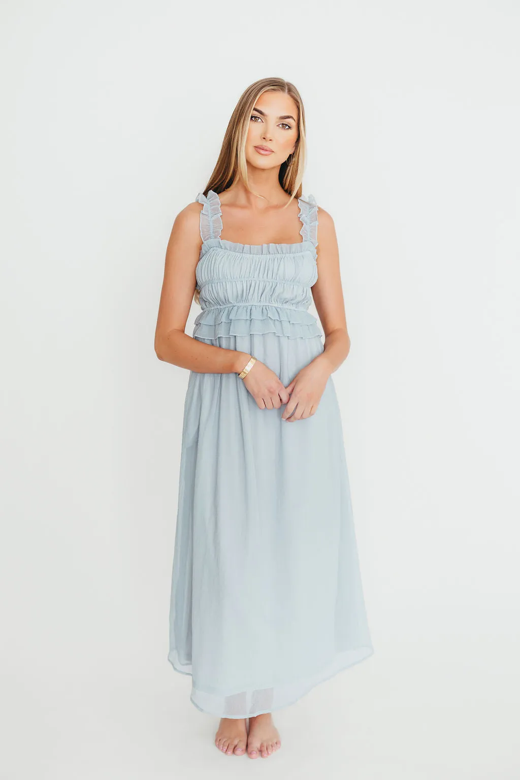 Demi Ruffle Midi Dress in Blue