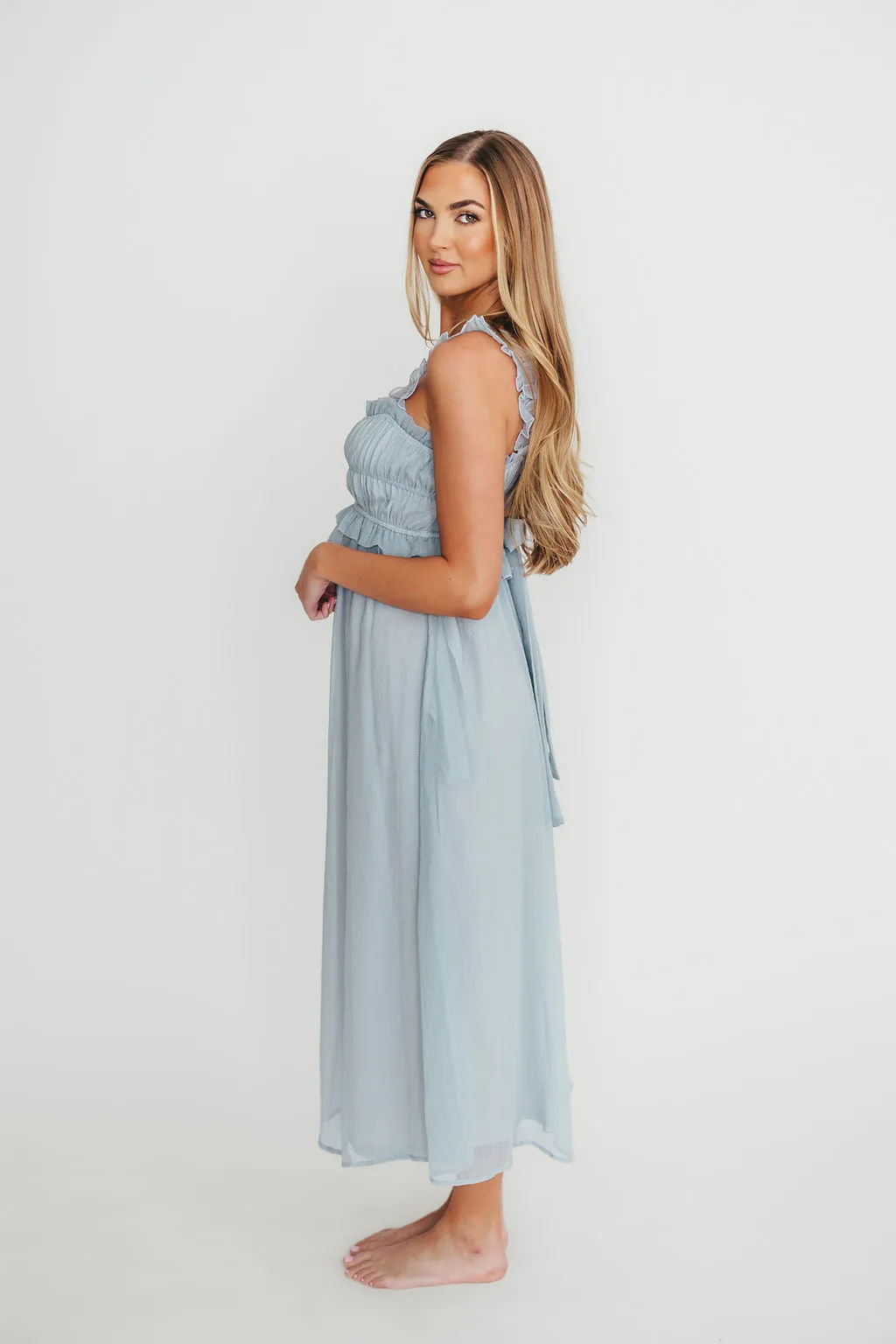 Demi Ruffle Midi Dress in Blue