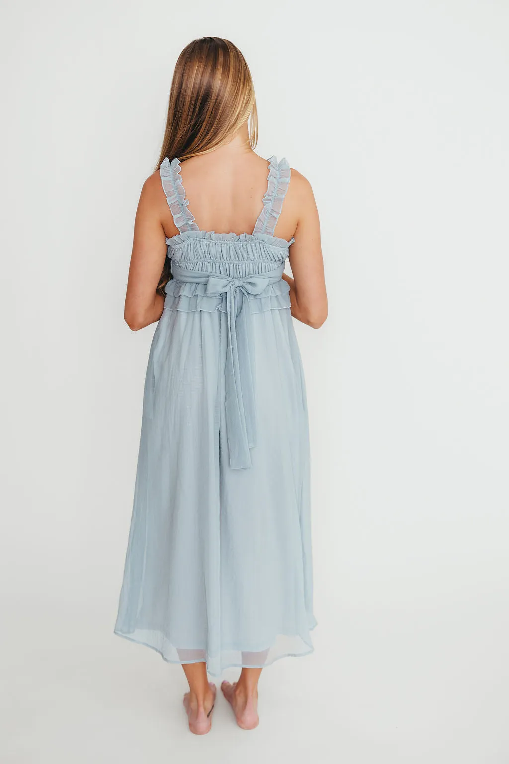 Demi Ruffle Midi Dress in Blue