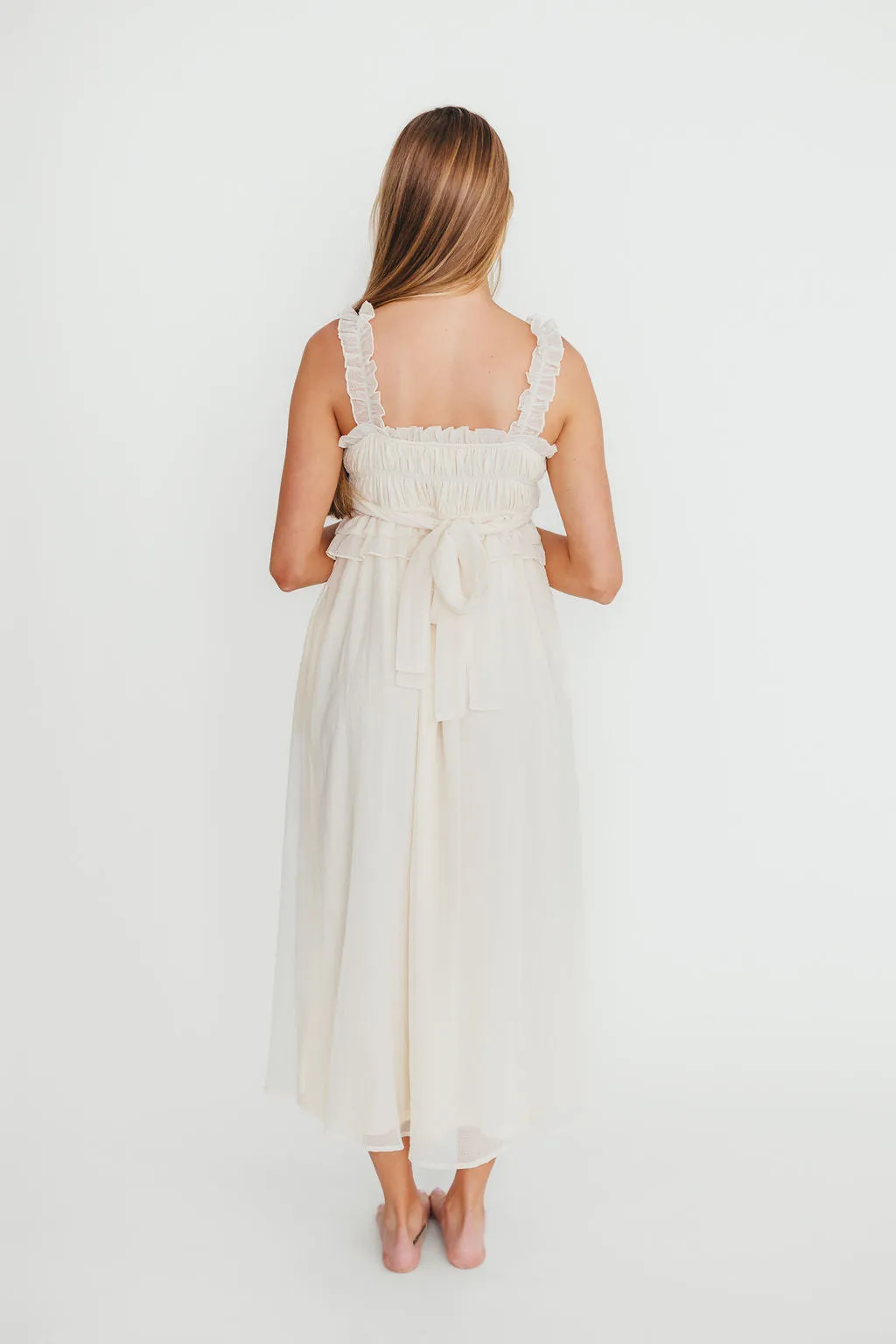 Demi Ruffle Midi Dress in Ecru